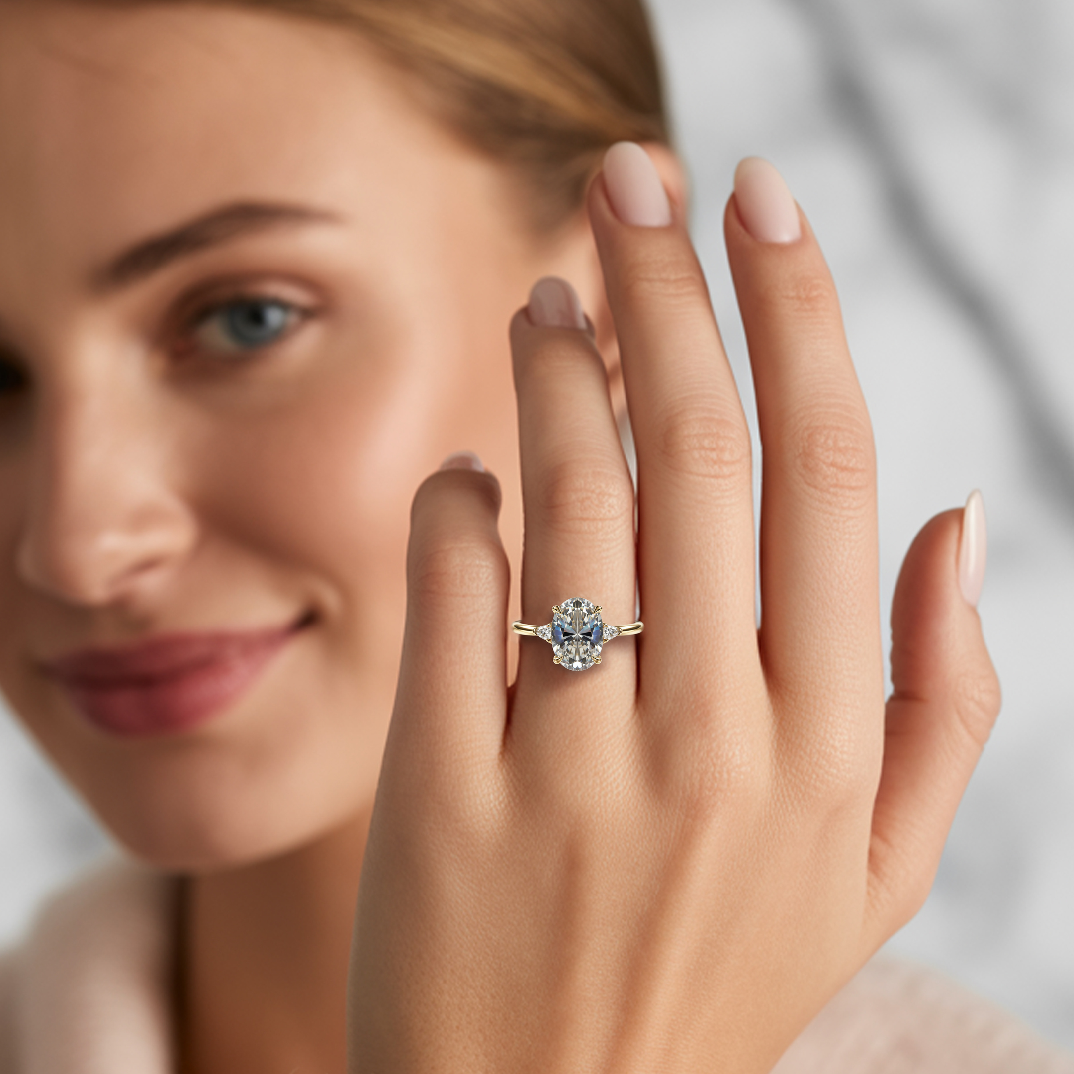 オパライン - スリーストーン モアッサナイトリング