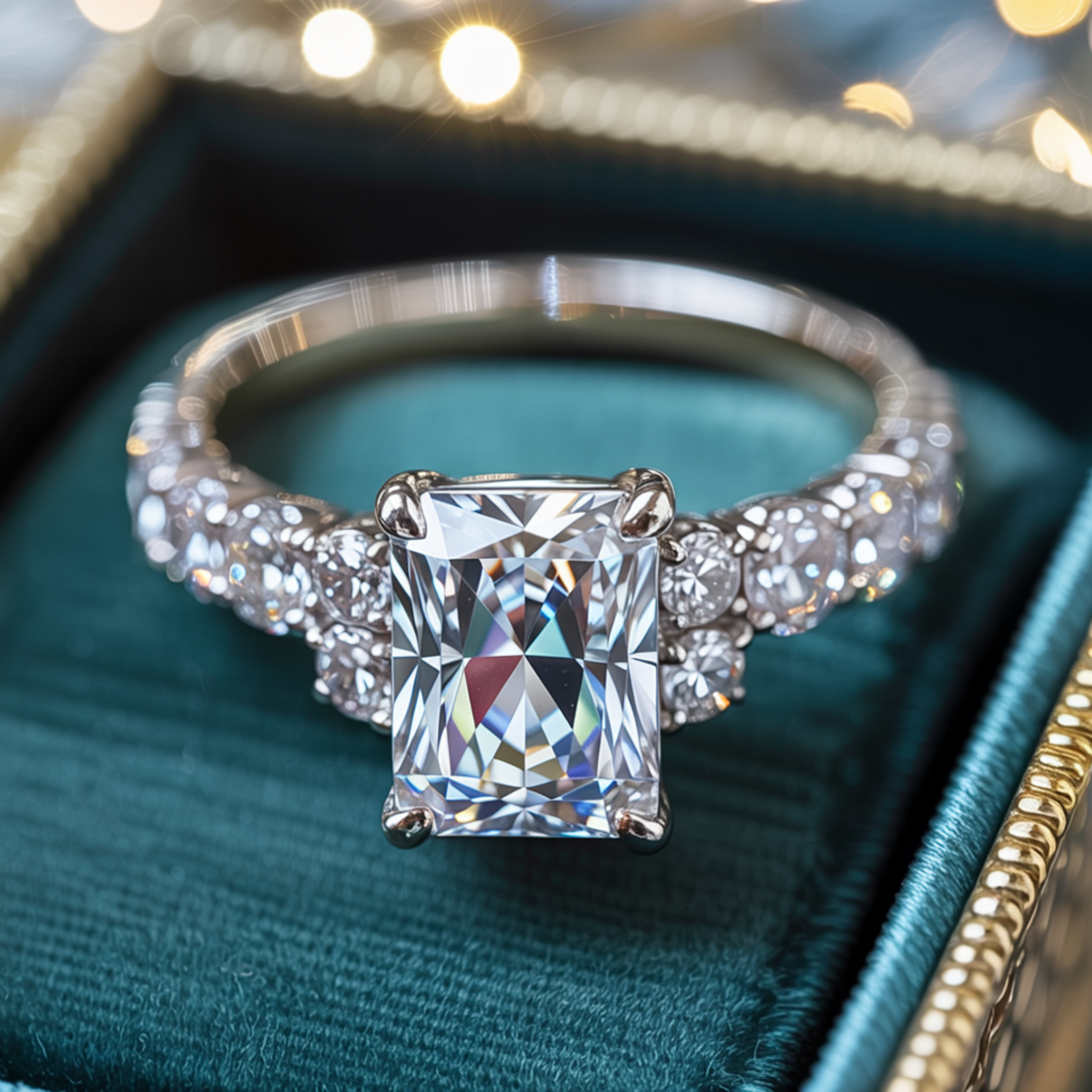 The Adelina Rae — Radiant Cut Moissanite Ring
アデリナ・レイ — ラディアントカット モアッサナイトリング