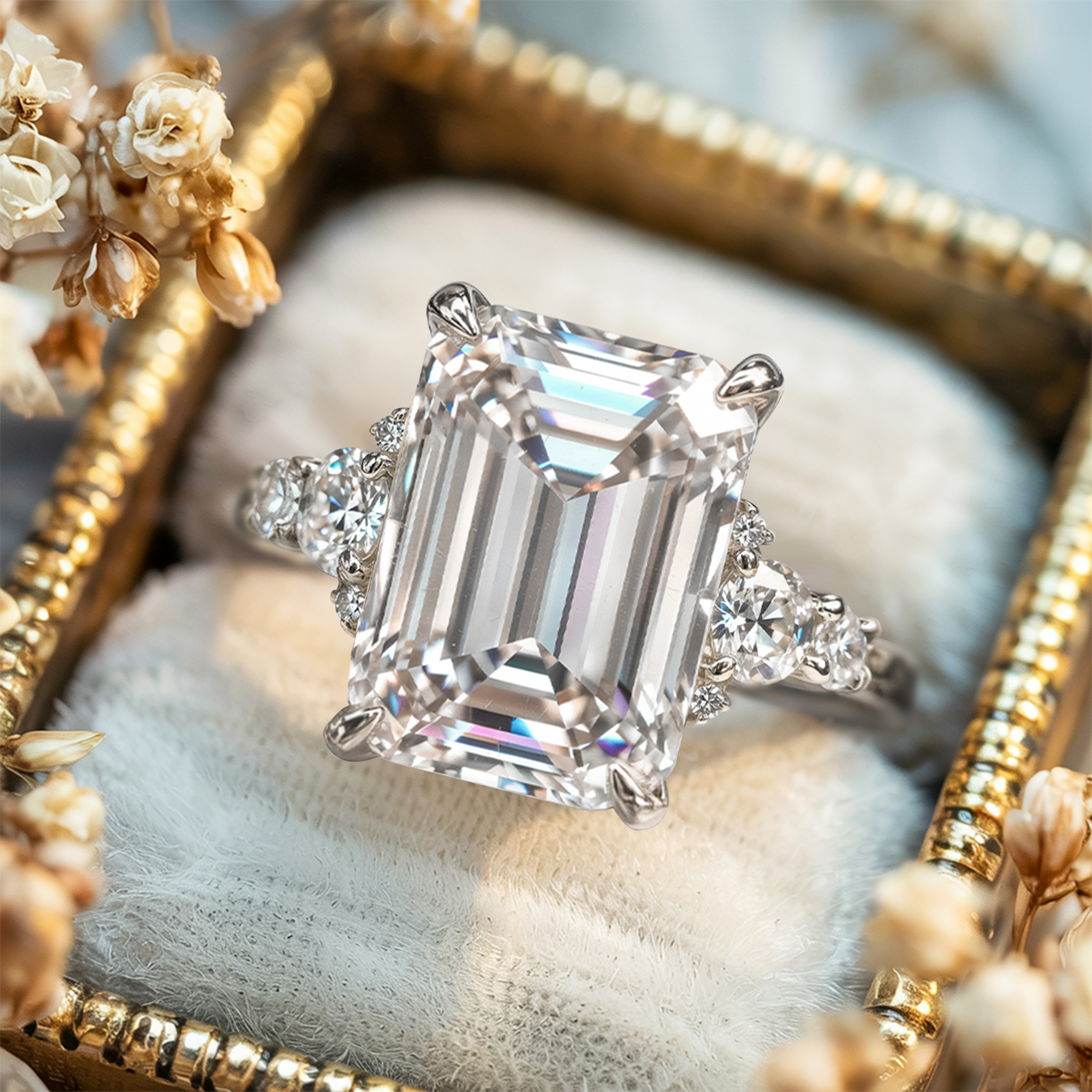 <The Bella Jewel 5CT エメラルドカット モアッサナイトリング>