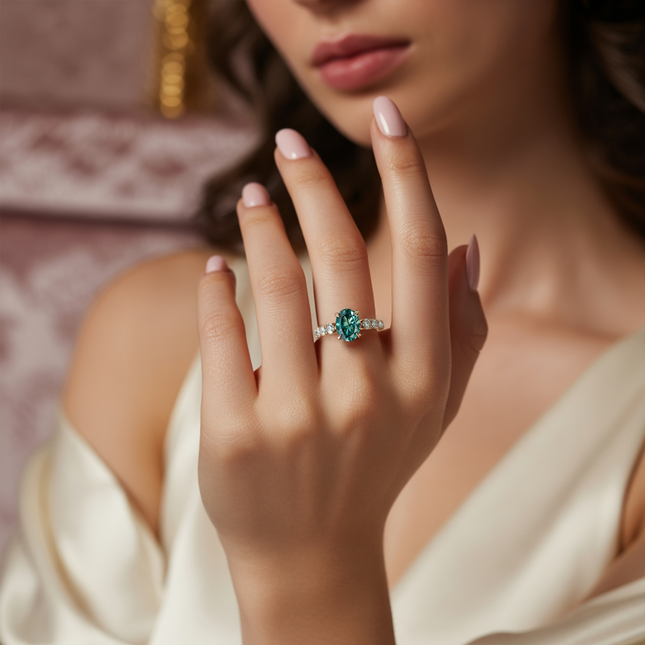 セレスティン - グリーンモアッサナイトリング