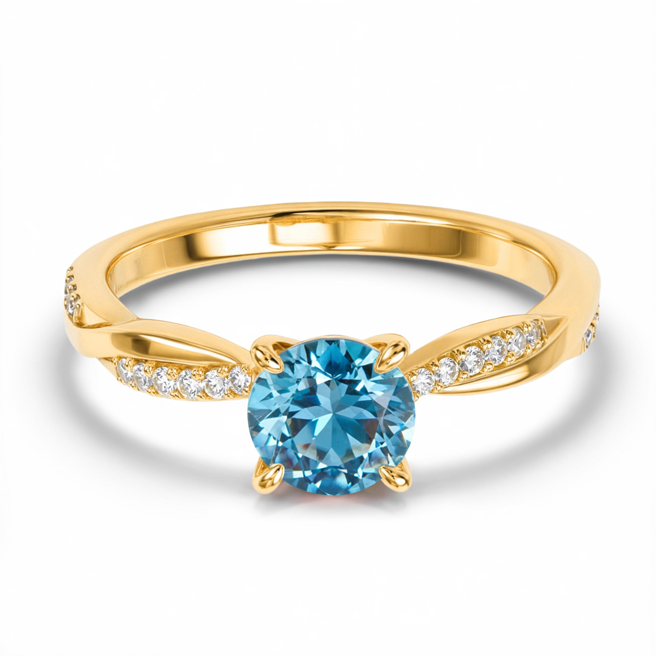 ツイストバンド 1CT ラウンドカット ブルーモアサナイトリング