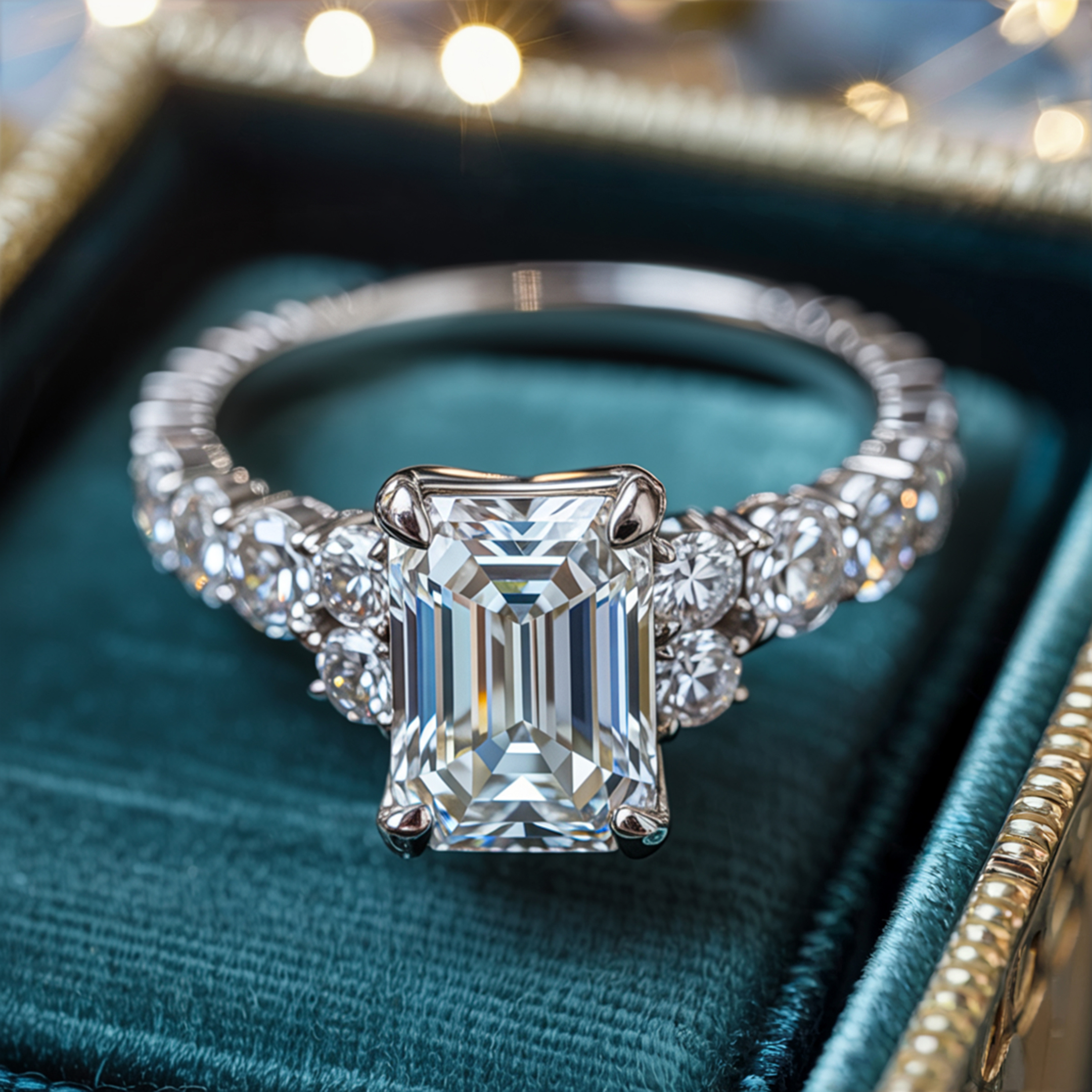 アデリナ・レイ 3CT エメラルドカット モアッサナイトリング