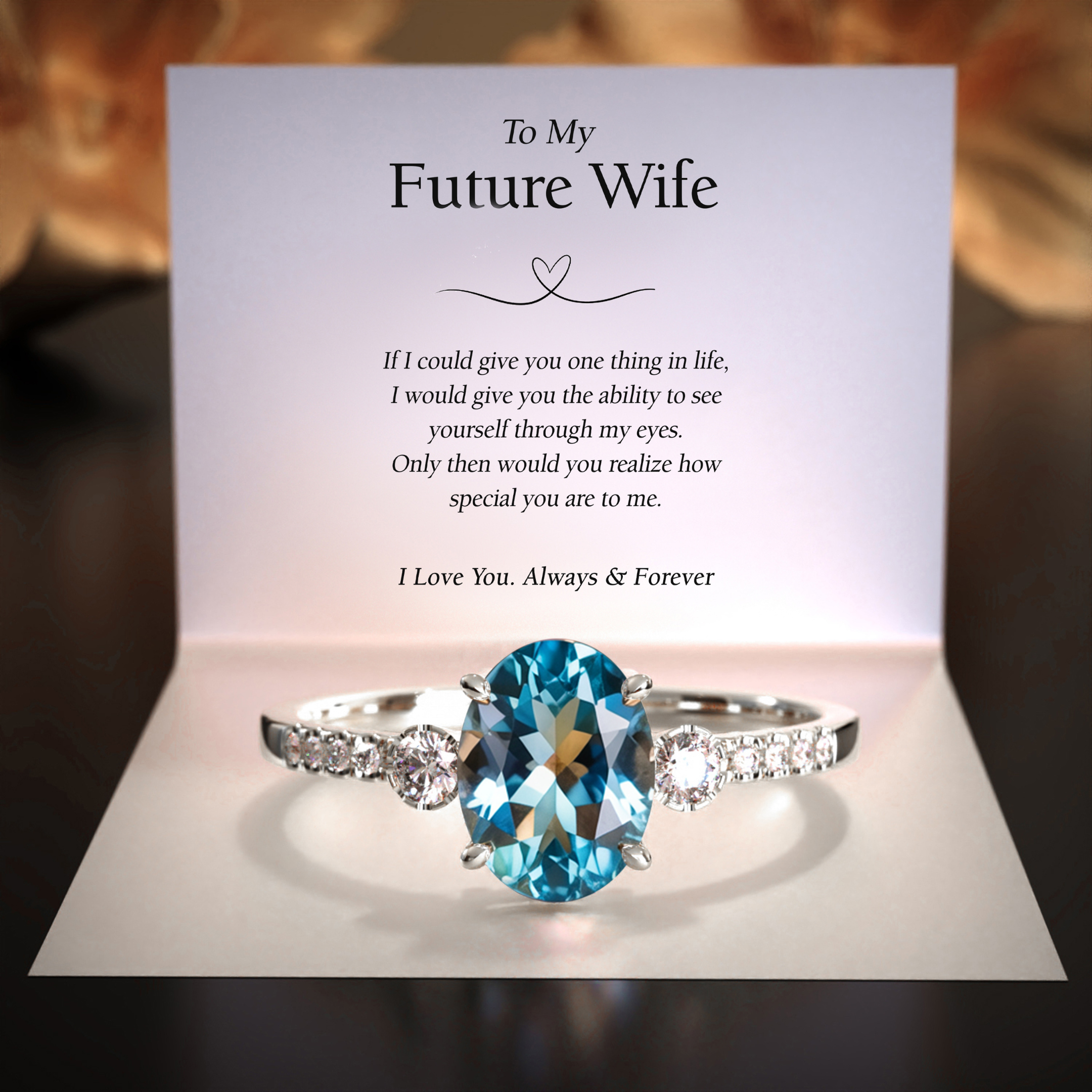 The Luna | 2CT オーバルカット ブルーモアサナイトリング | 未来の妻へ