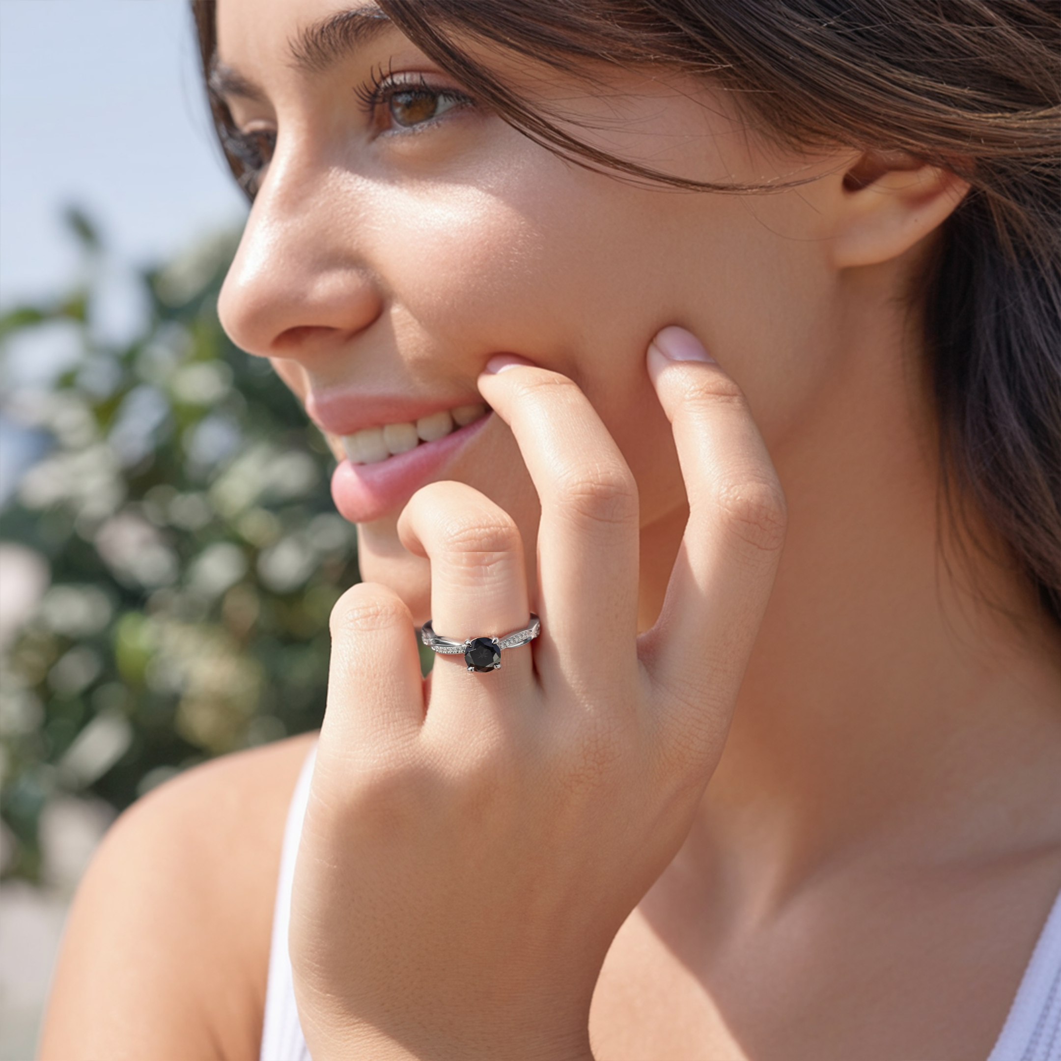 ツイストバンド 1CT ラウンドカット ブラックモアサナイトリング