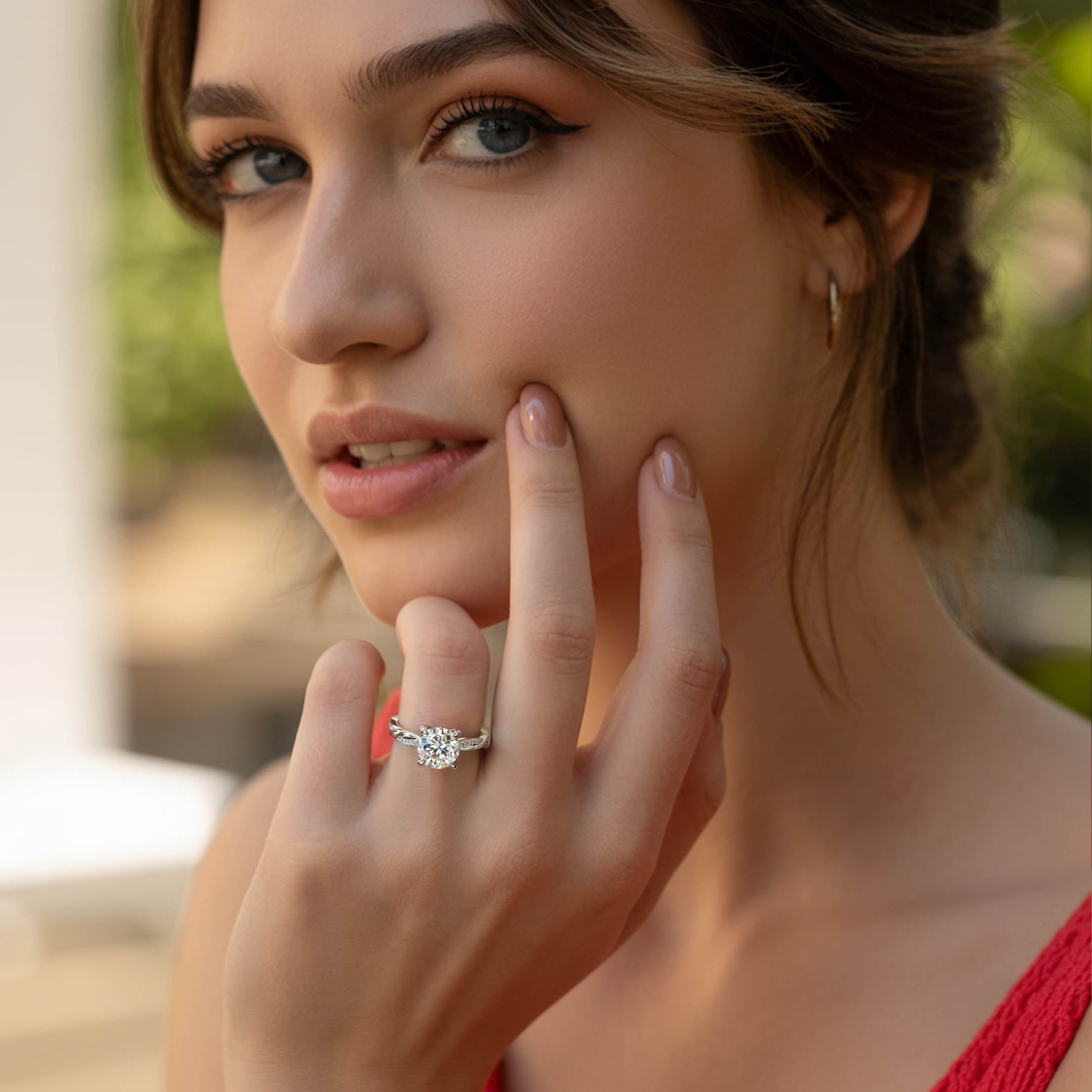 ツイストバンド 3CT ラウンドカット モアッサナイトリング