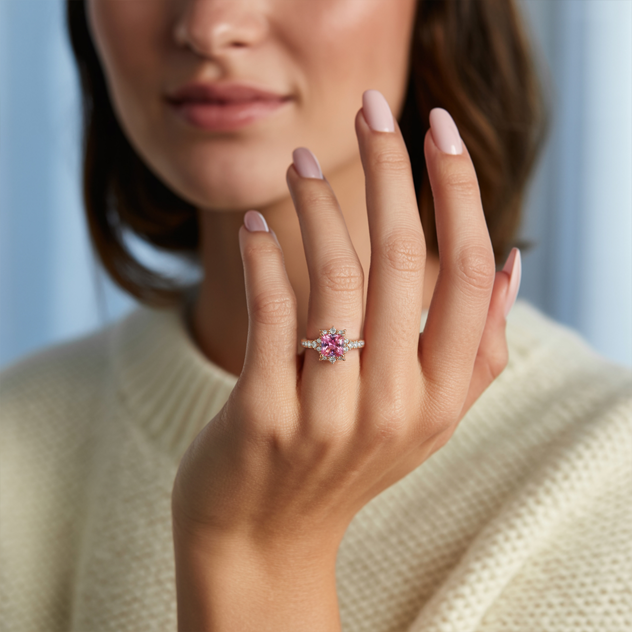 カテリーナ 1CT プリンセスカット ピンクモアサナイトリング