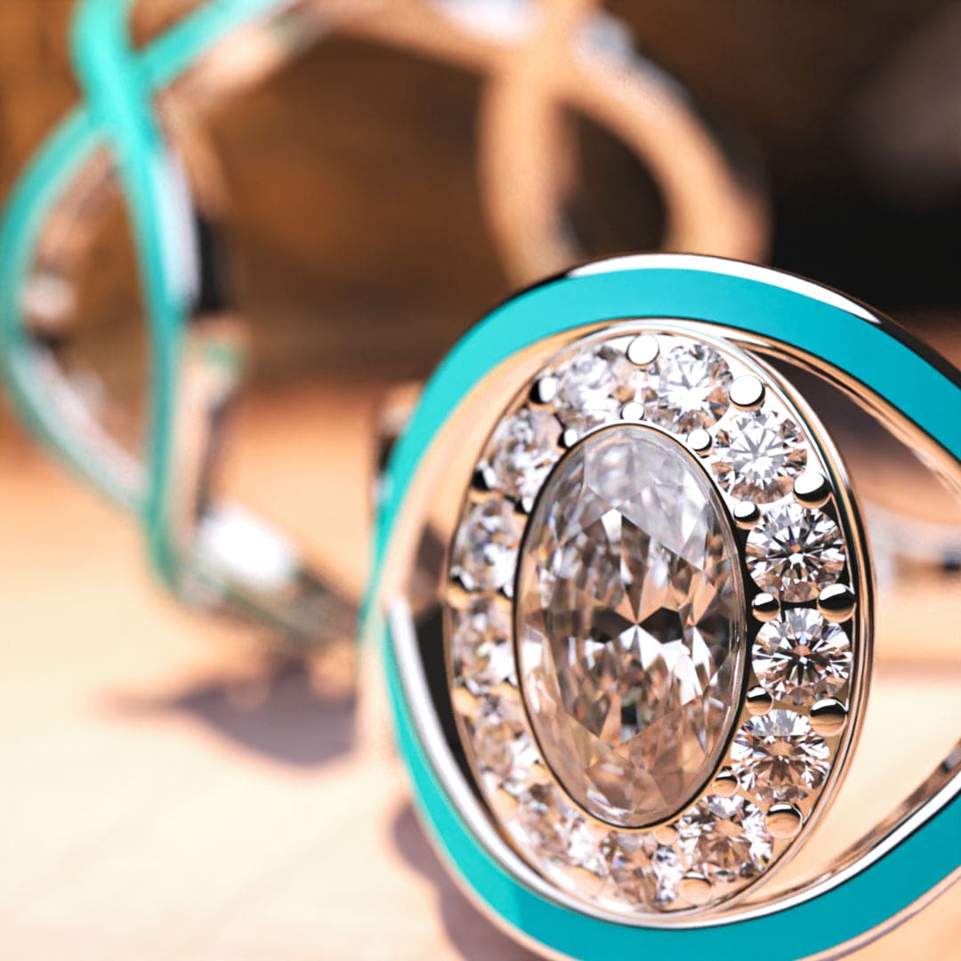 ターコイズの波:オパールカットダイヤモンドリング - S925スターリングシルバー