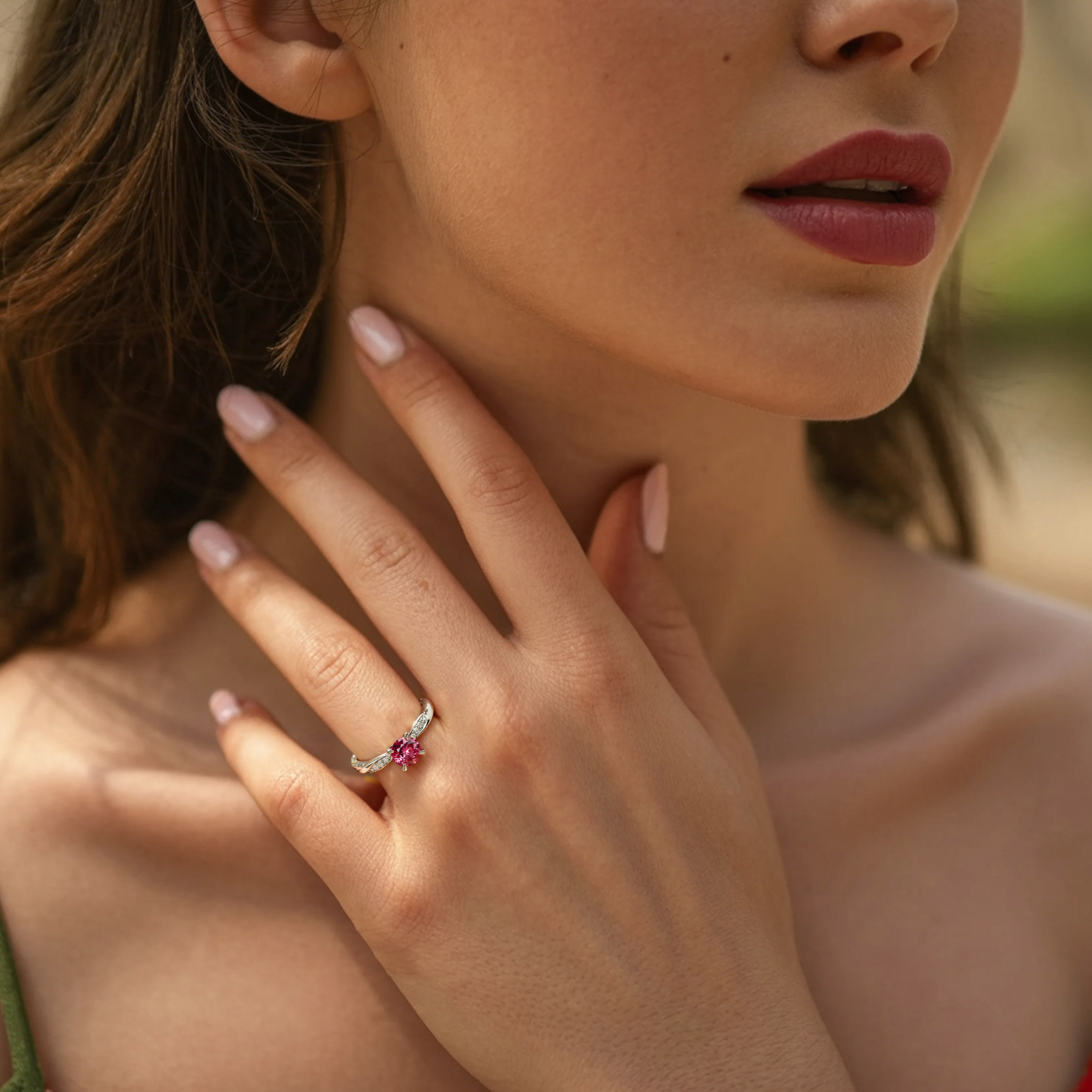 ツイストバンド 1CT ラウンドカット ピンクモアサナイトリング