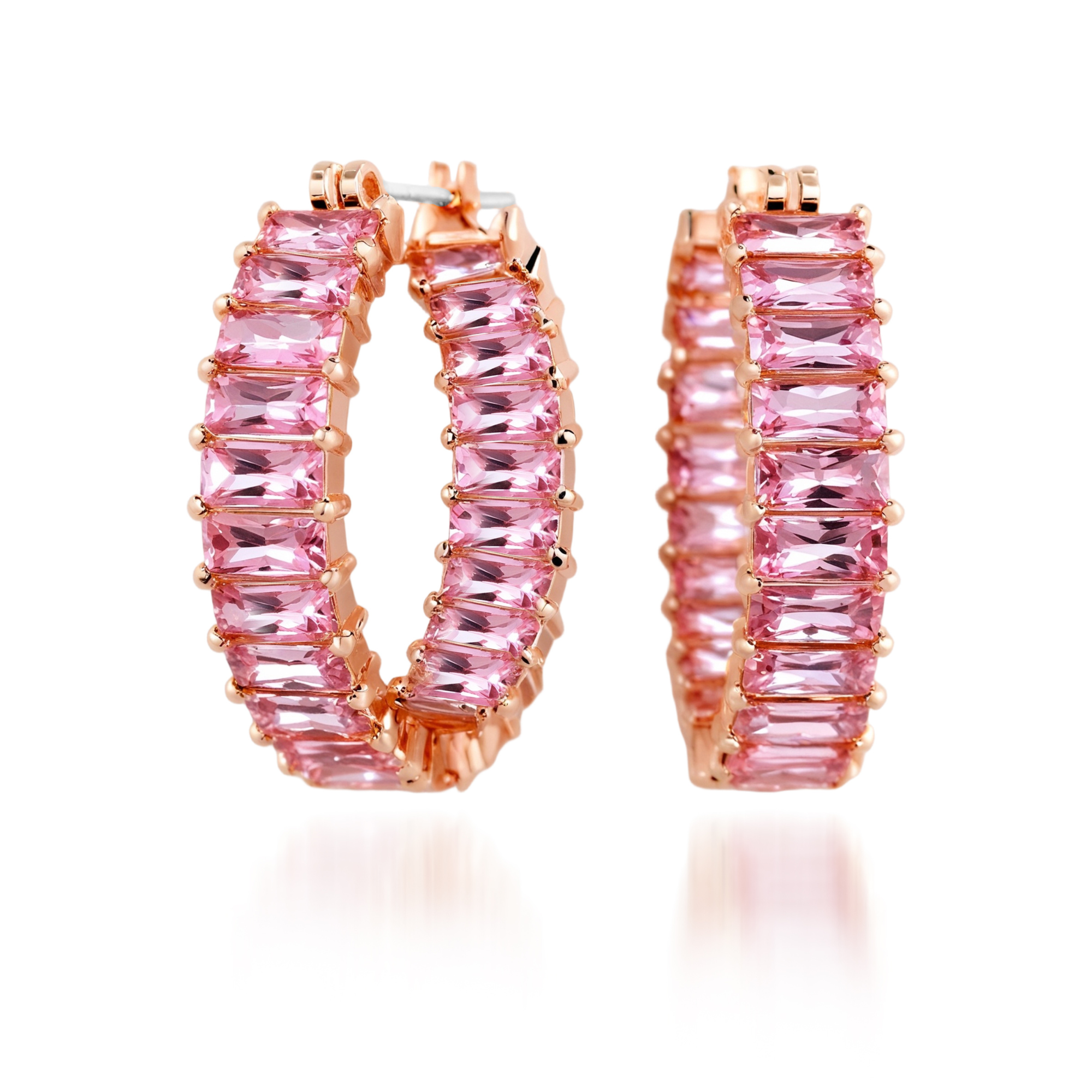 バゲット クッションカット ピンク ピアス