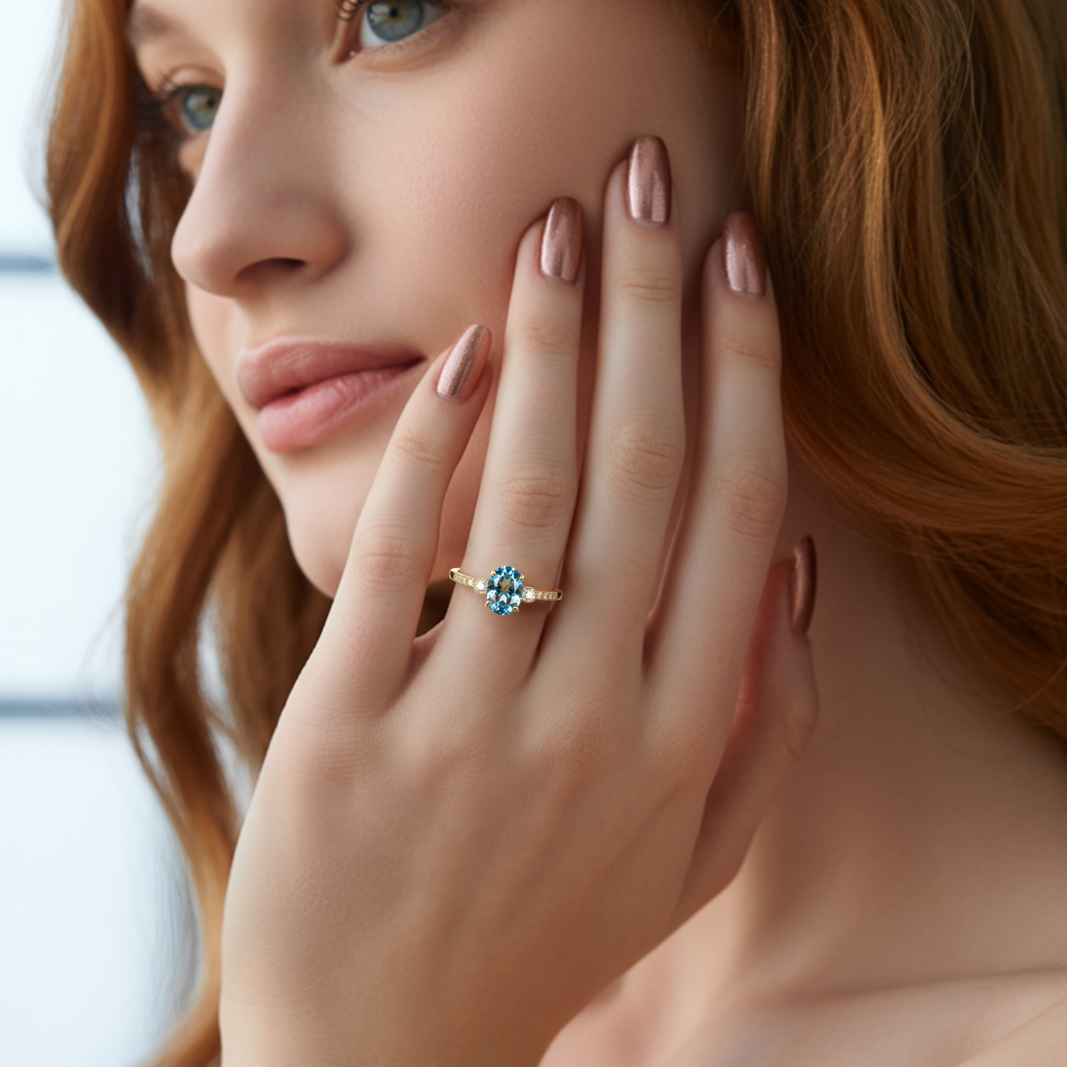 The Luna | 2CT オーバルカット ブルーモアサナイトリング | 未来の妻へ