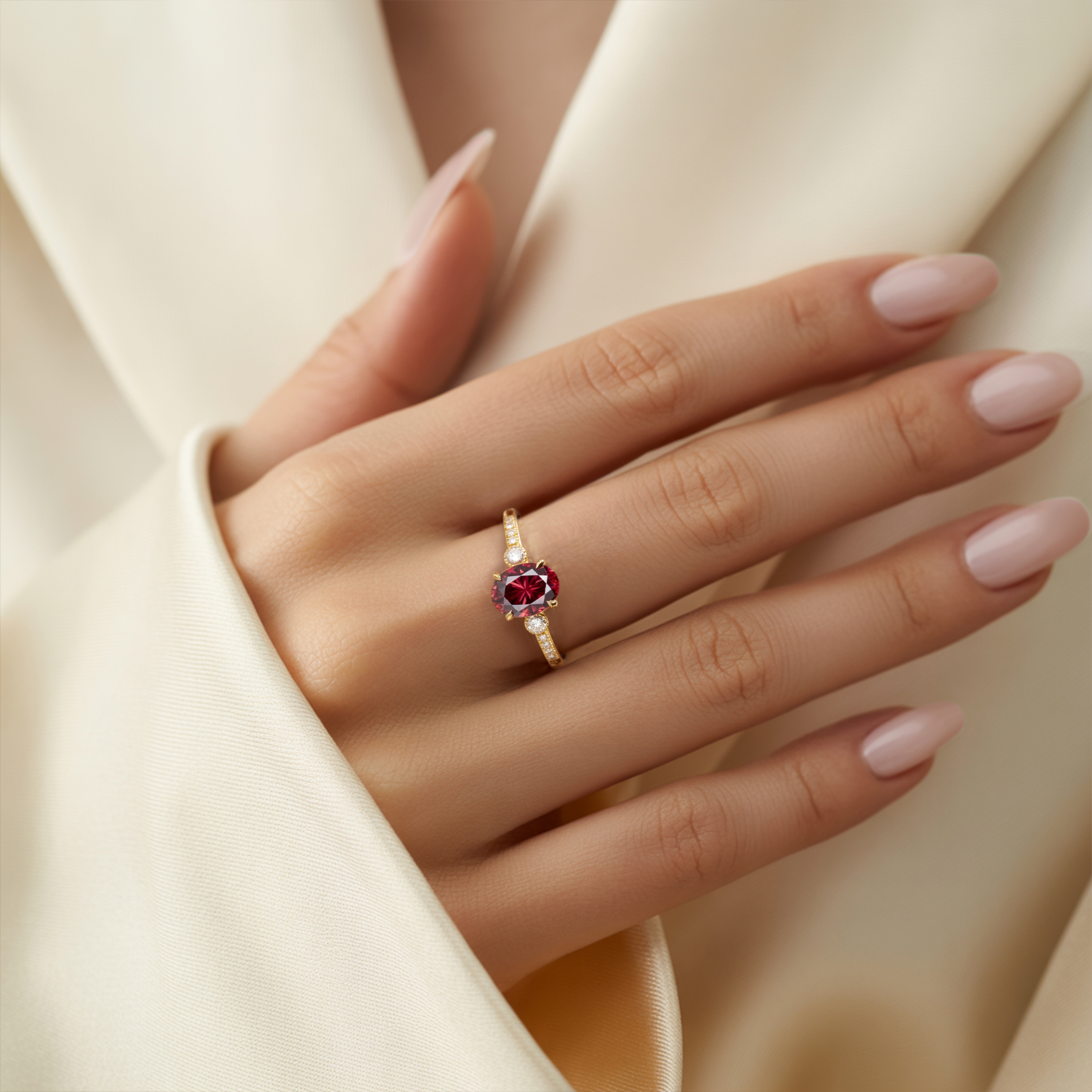 Luna 2CT オーバルカット レッドモアサナイトリング | 未来の妻へ