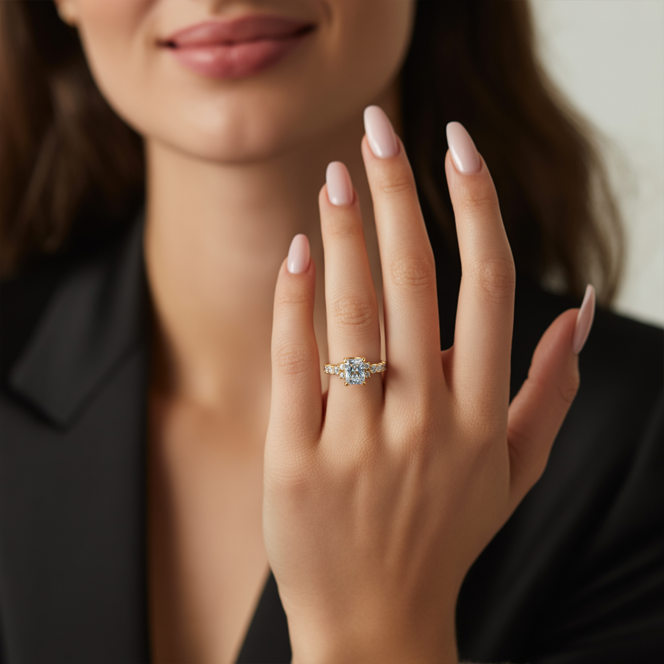 The Adelina Rae — Radiant Cut Moissanite Ring
アデリナ・レイ — ラディアントカット モアッサナイトリング