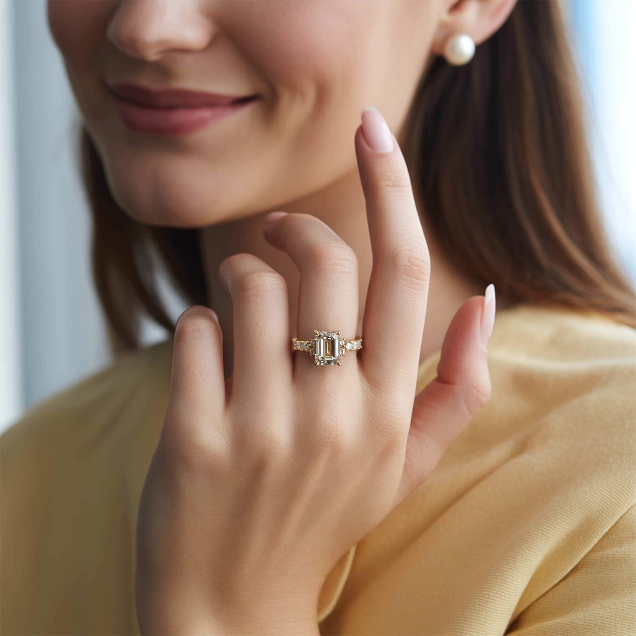 アデリナ・レイ 3CT エメラルドカット モアッサナイトリング