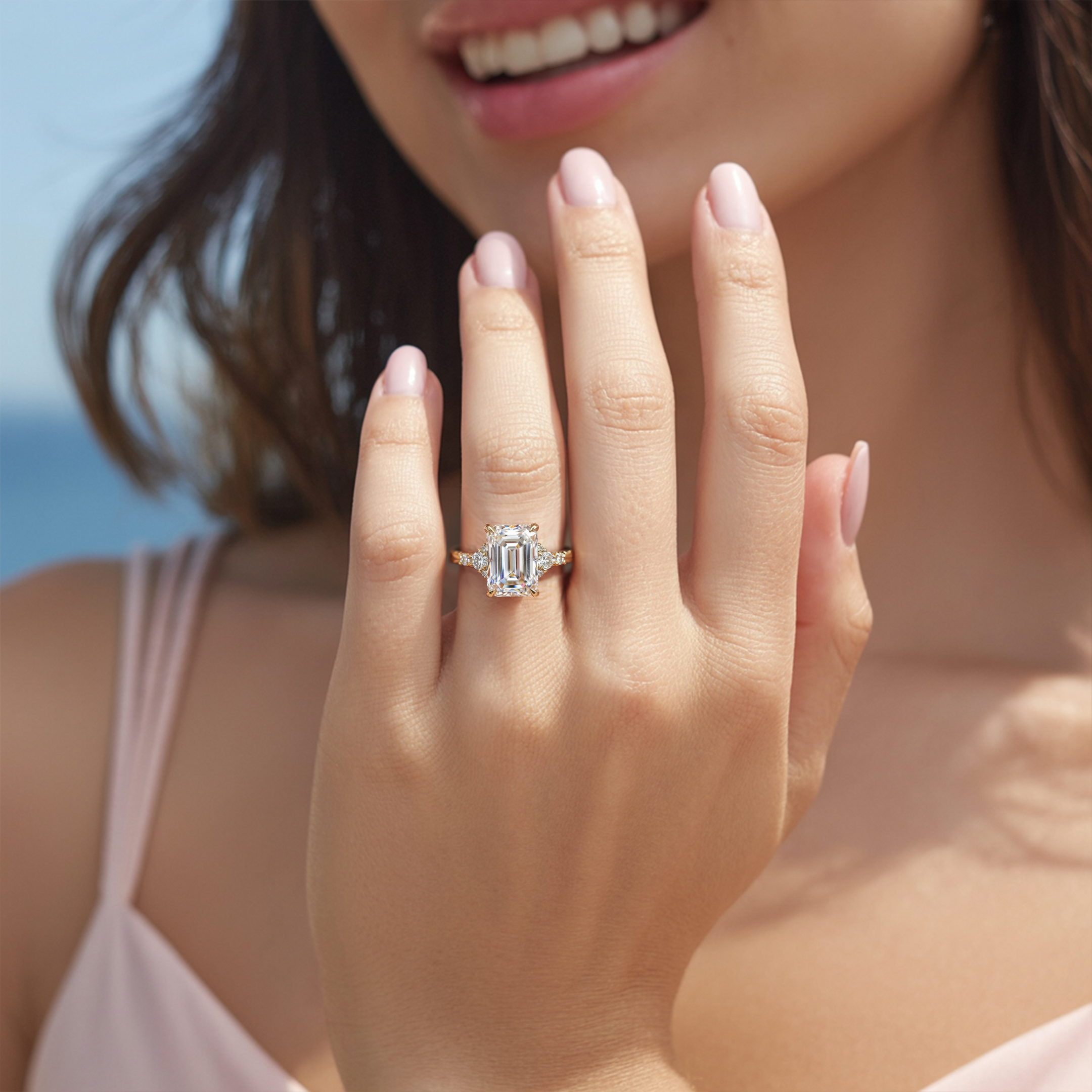 <The Bella Jewel 5CT エメラルドカット モアッサナイトリング>