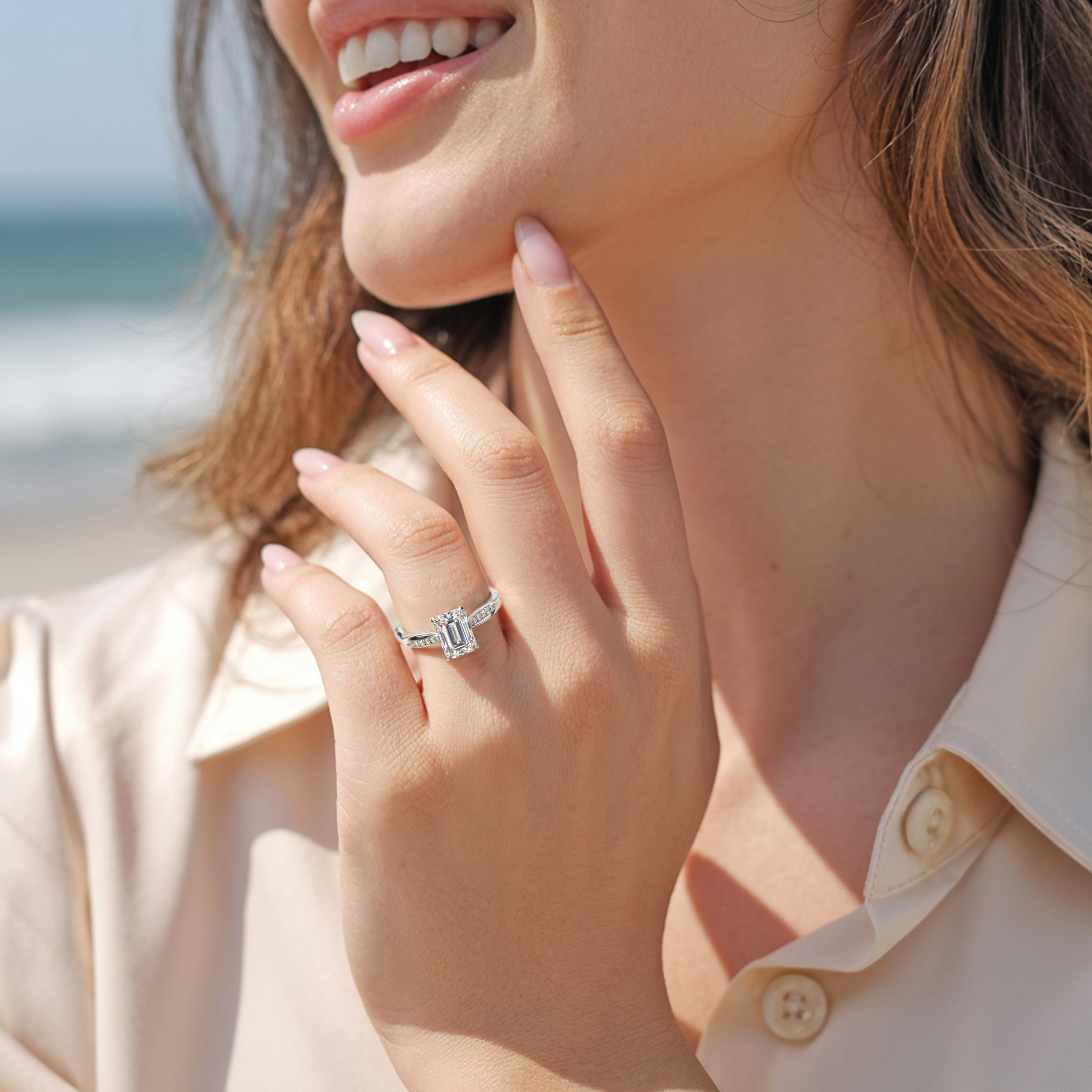 ツイストバンド 1CT エメラルドカット モアッサナイトリング