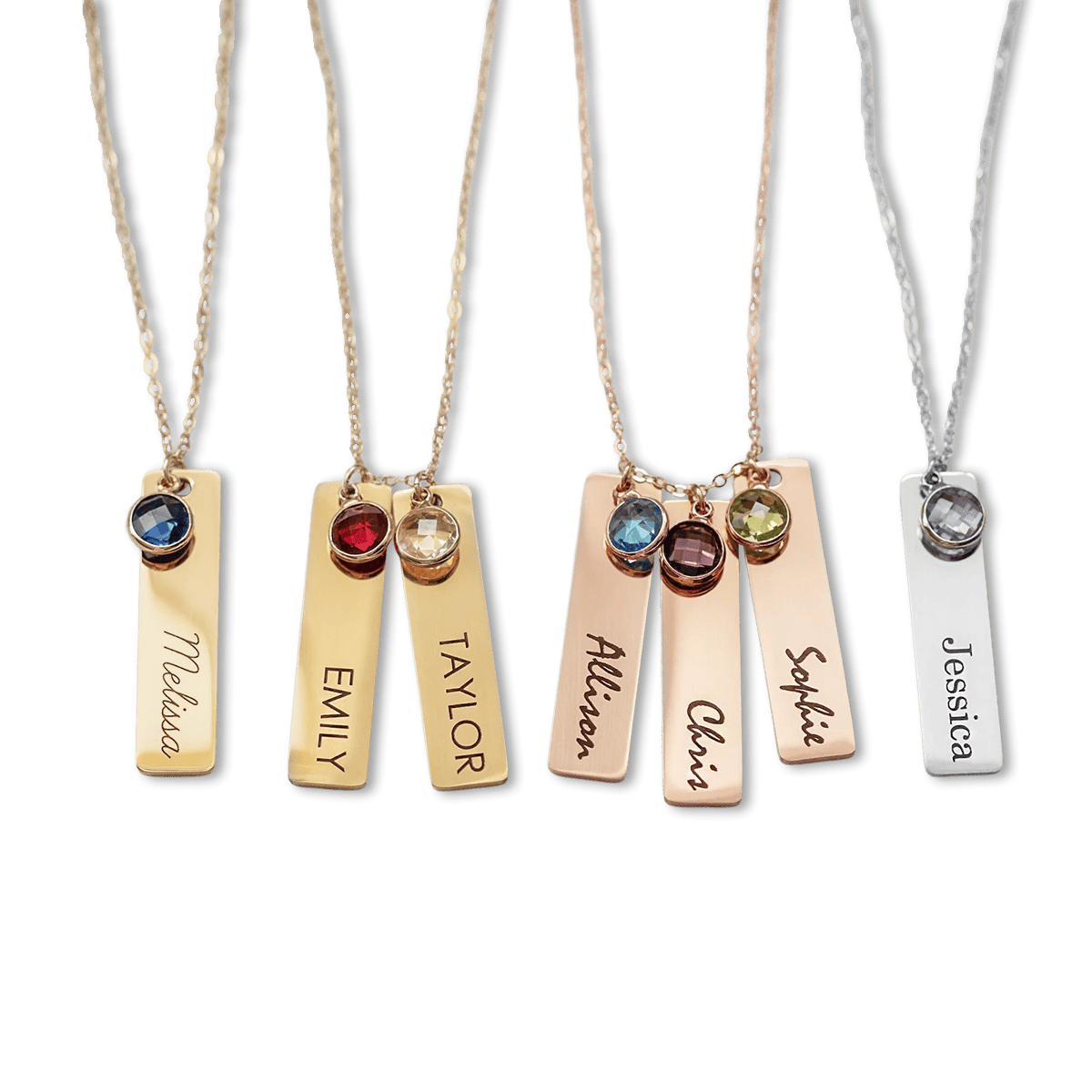 Collar con barra de piedra natal con grabado personalizado - Acero inoxidable