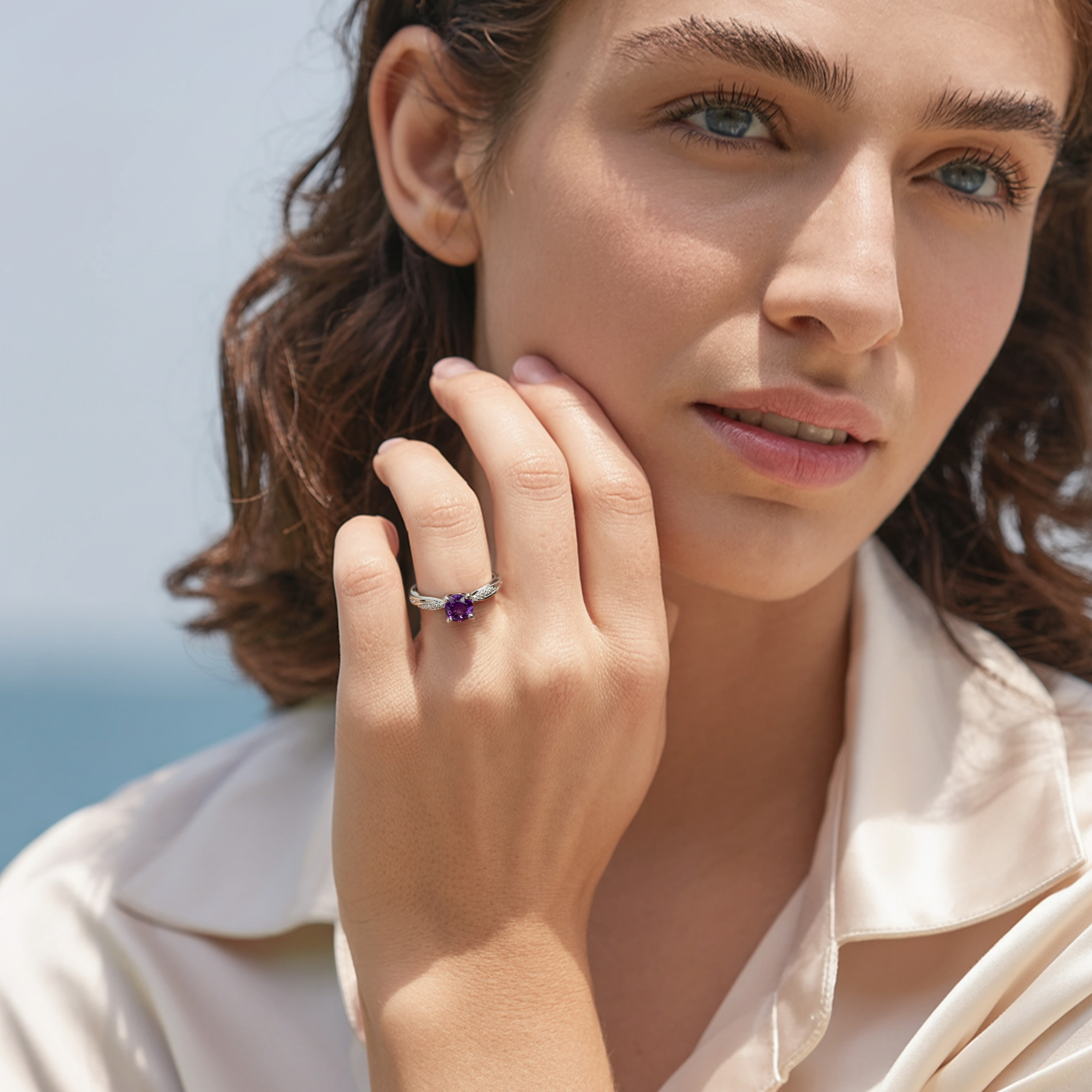 ツイストバンド 1CT ラウンドカット パープル モアッサナイトリング