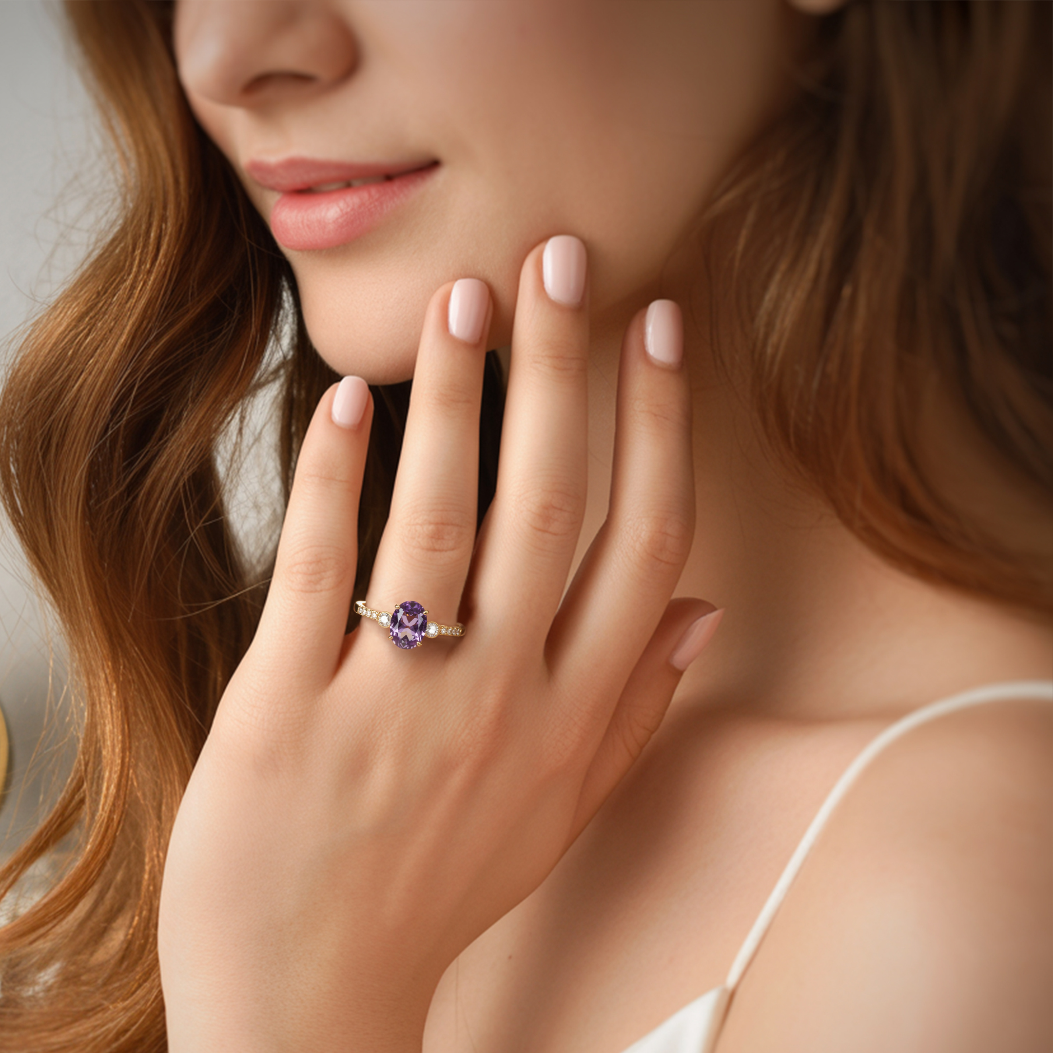 The Luna | 未来の妻へ 2CT オーバルカット パープル モアサナイトリング