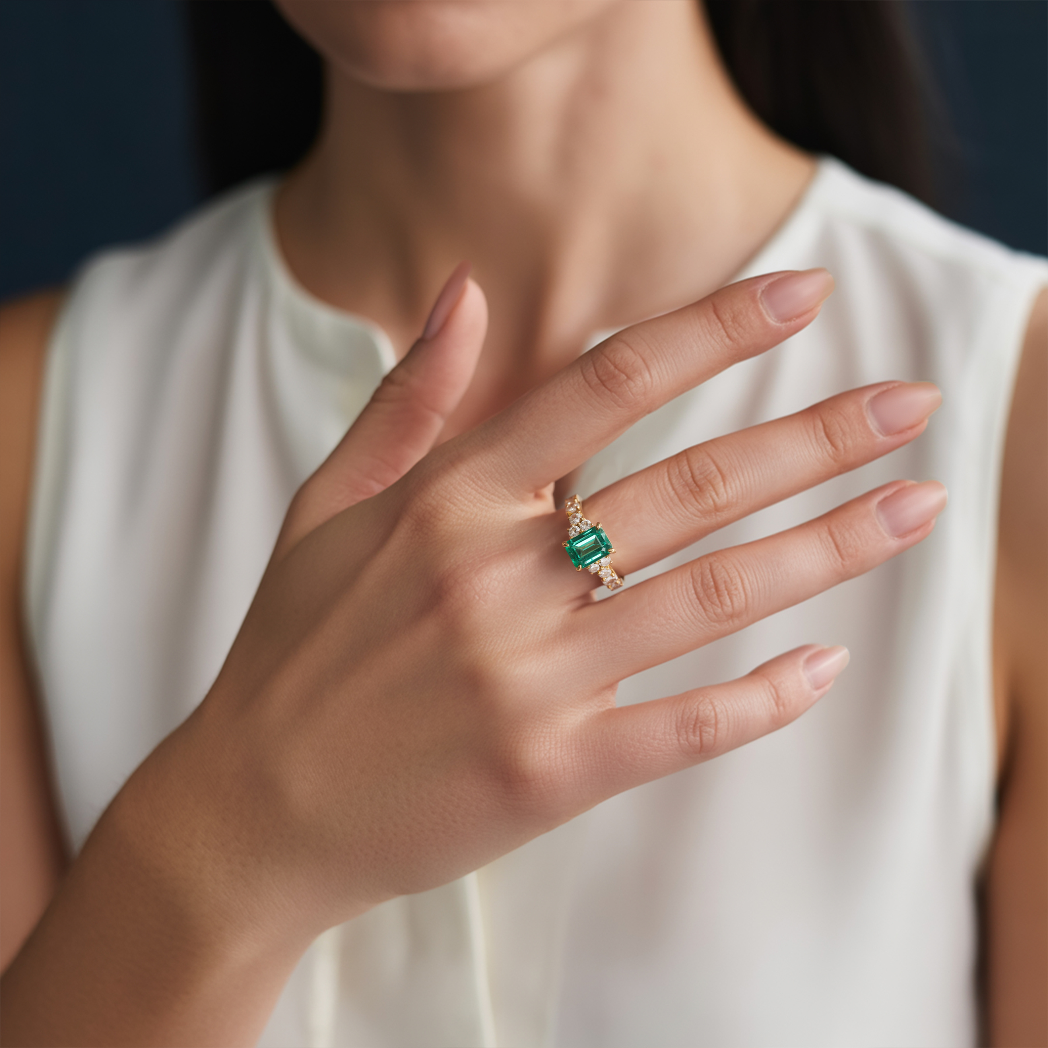Adelina Rae 2CT エメラルドカット グリーンモアサナイトリング