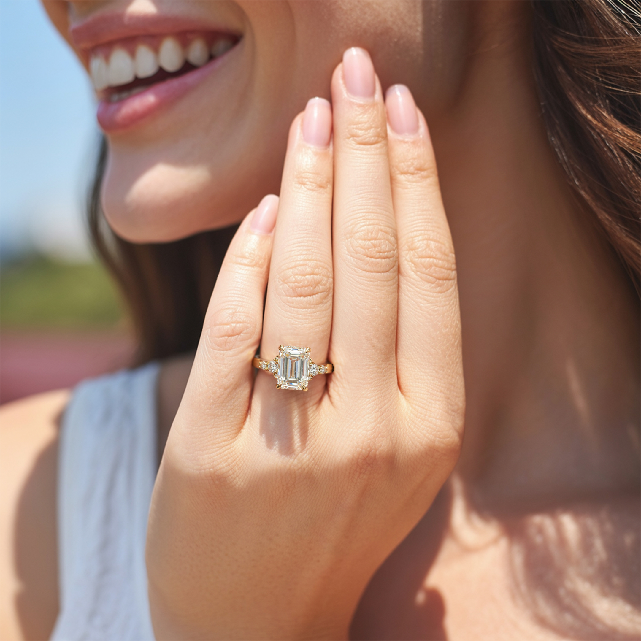 <p>The Bella Jewel 4CT エメラルドカット モアッサナイトリング</p>