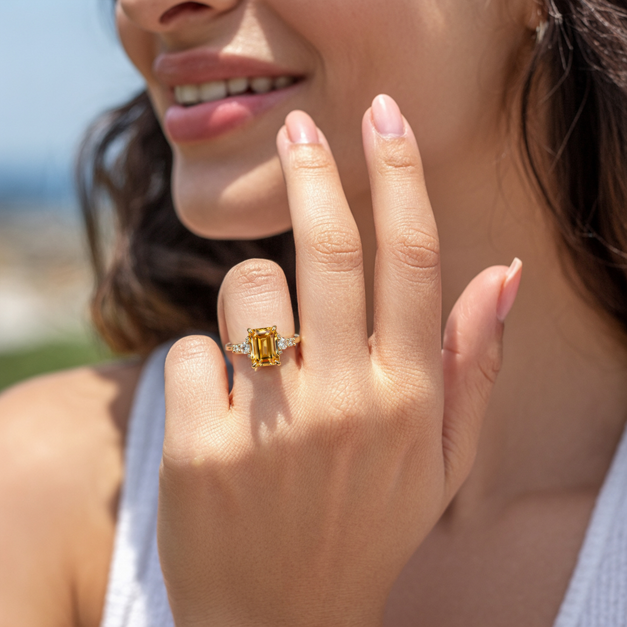 ベラ ジュエル 3CT エメラルドカット イエロー モアッサナイト リング