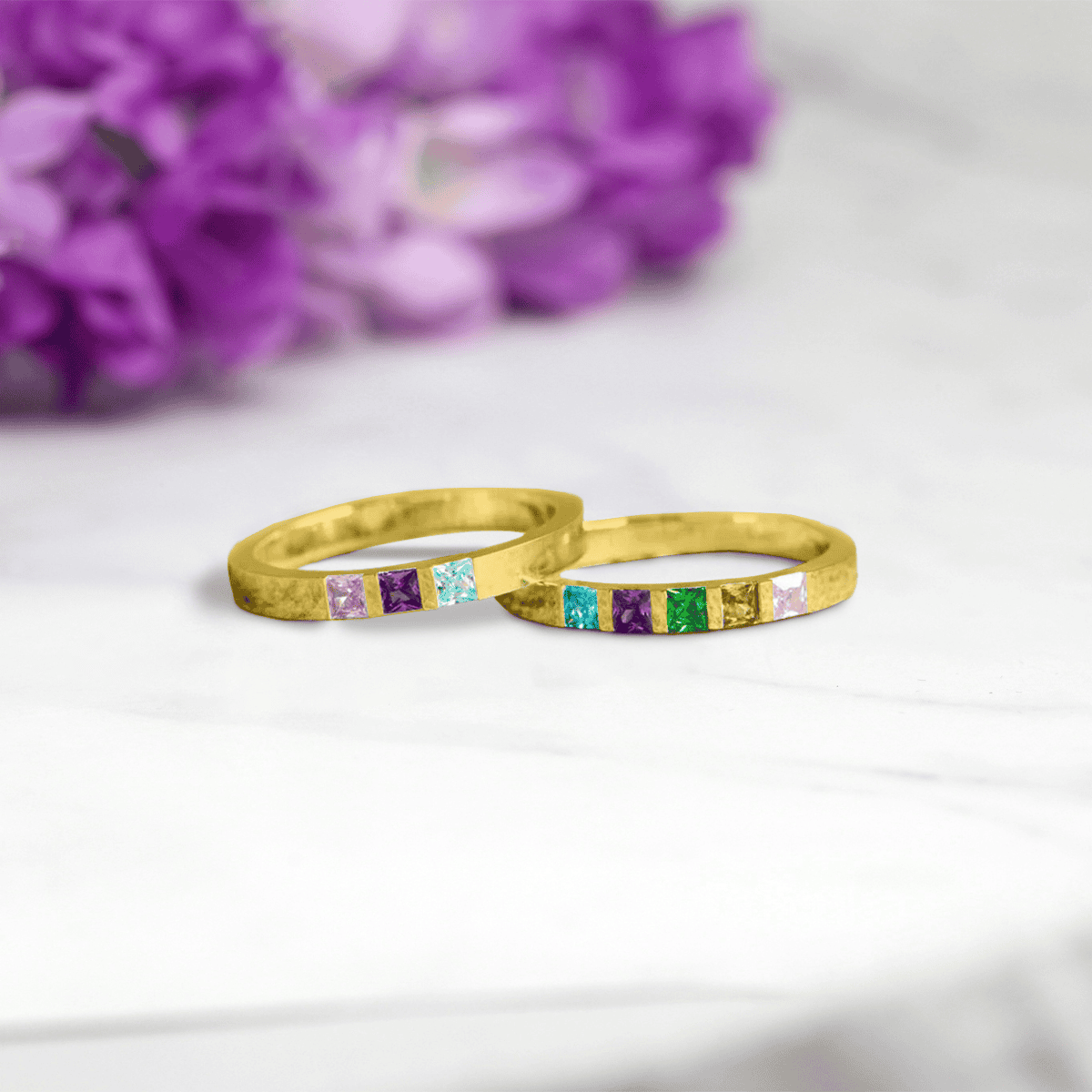 Personalized Family Birthstones Square Cut Ring - S925 Sterling Silver