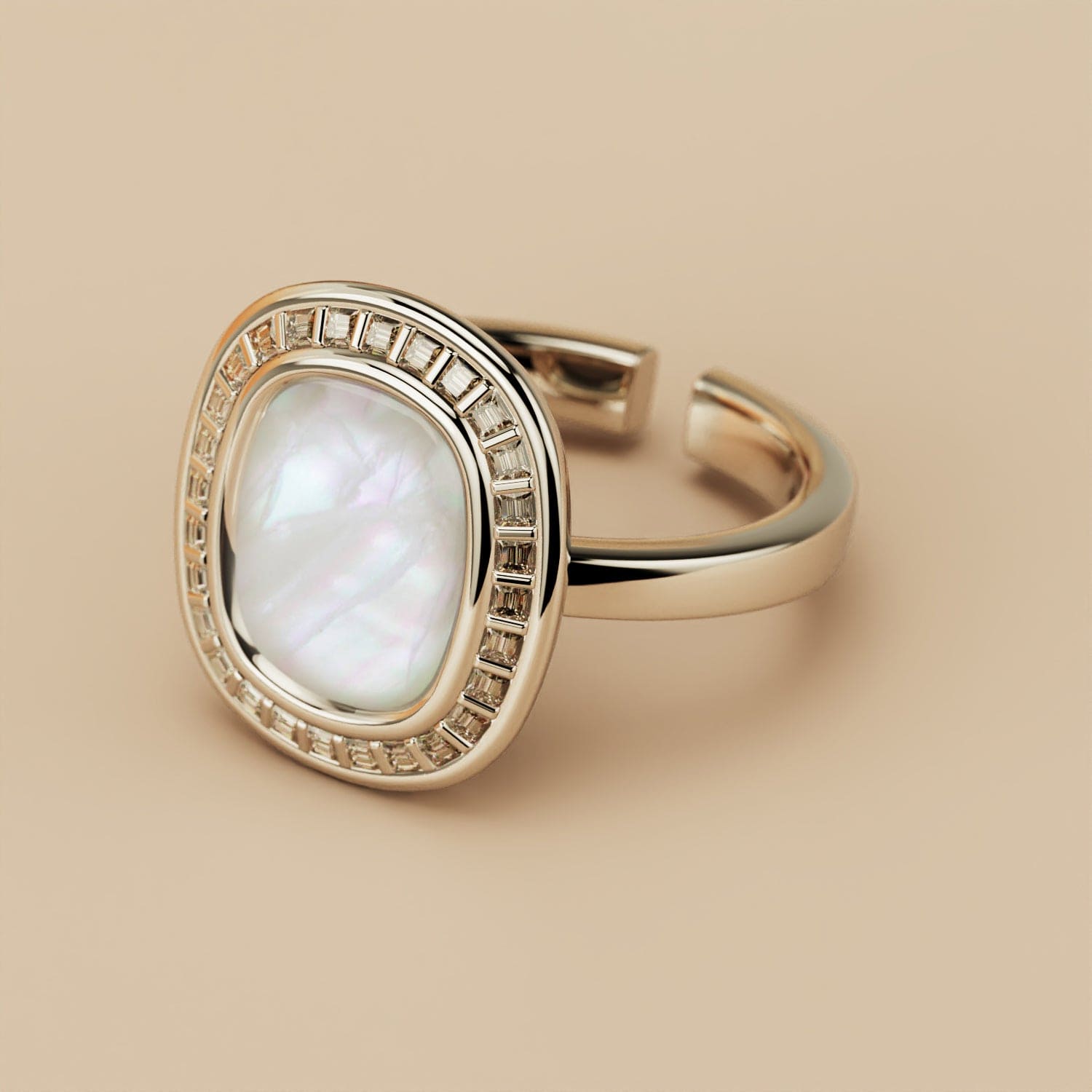 真珠光沢の夢:マザーオブパールリング - S925スターリングシルバー