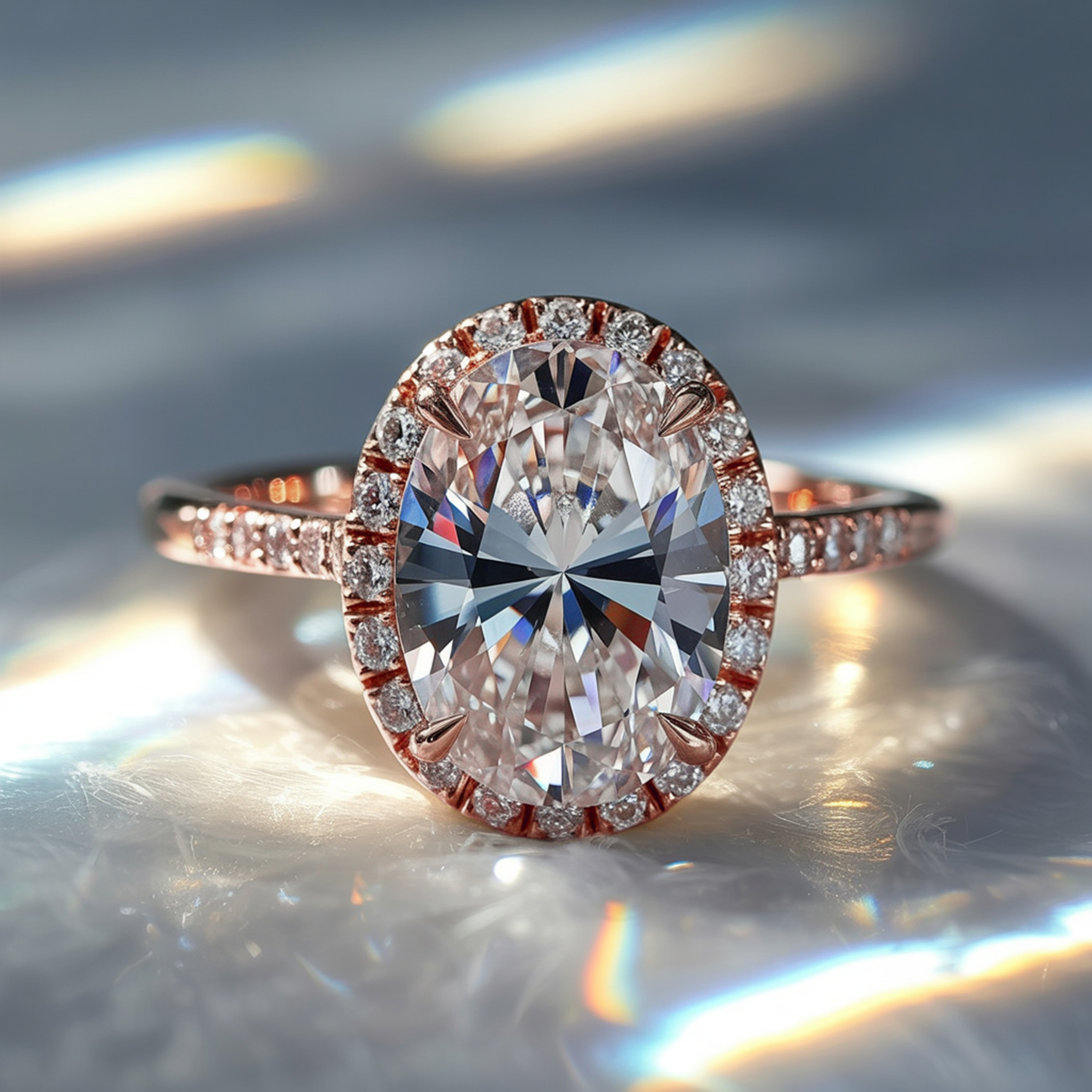 オパライン - ヘイロー モアッサナイト リング