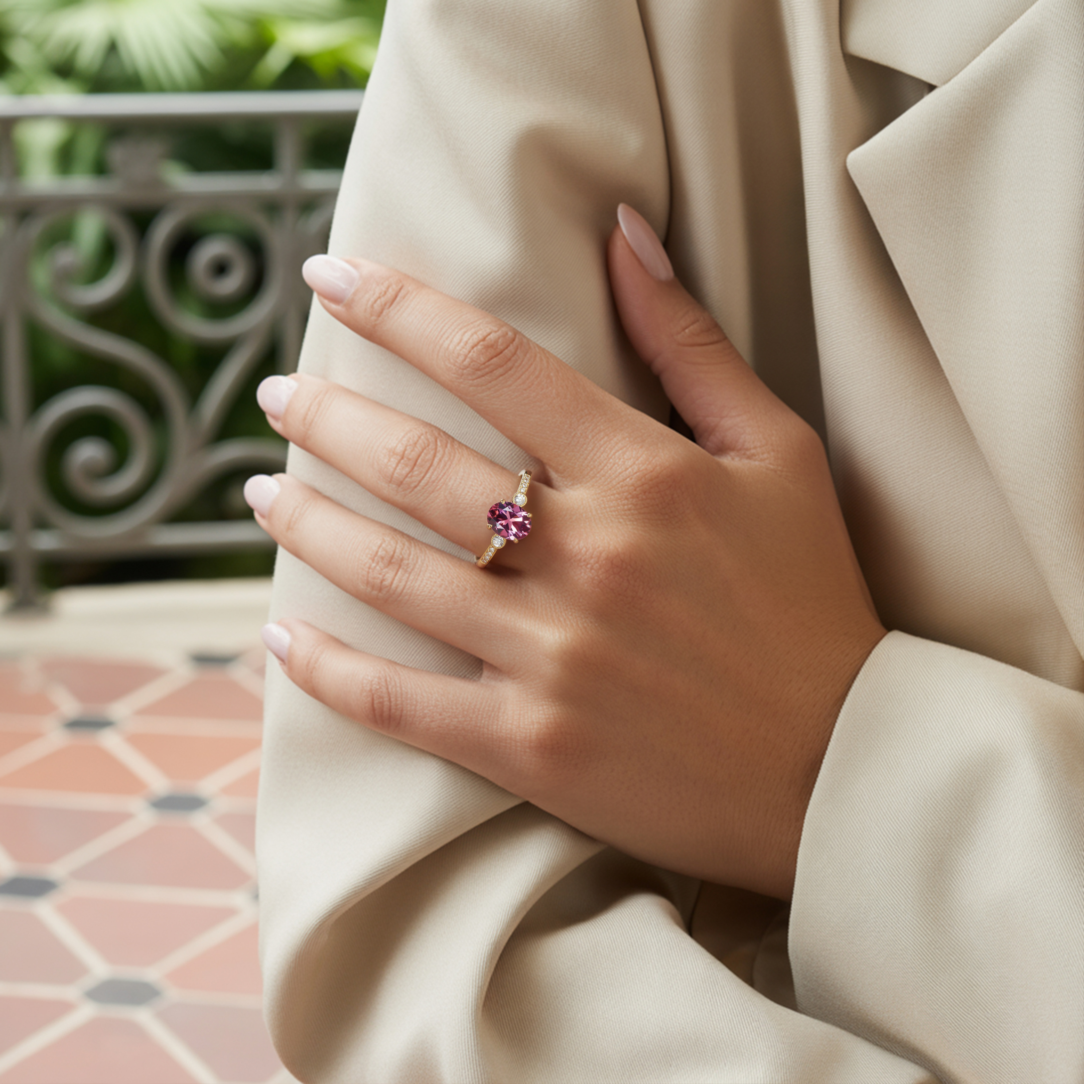 Luna 2CT オーバルカット ピンクモアサナイトリング | 未来の妻へ