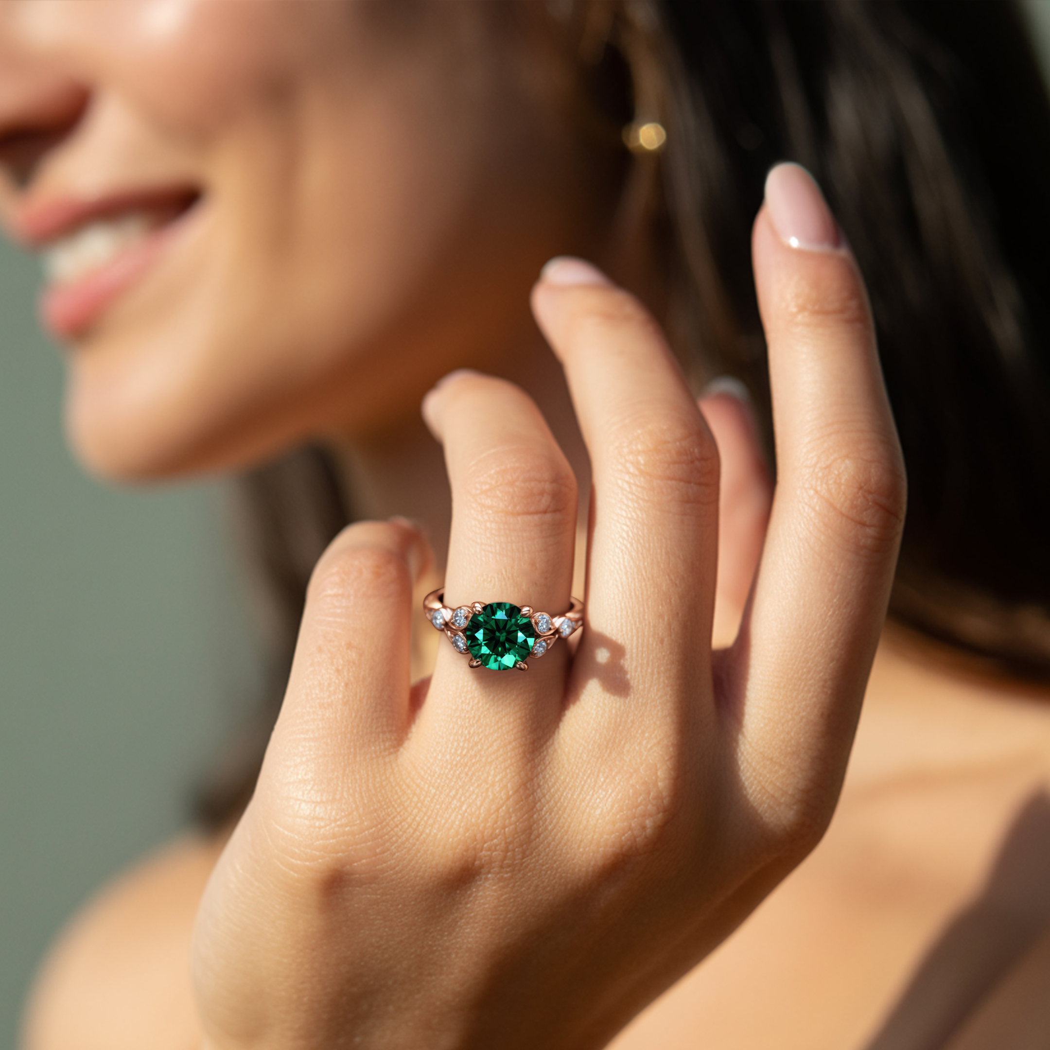 <Katalina>1.5CTラウンドカット グリーンモアサナイトリング