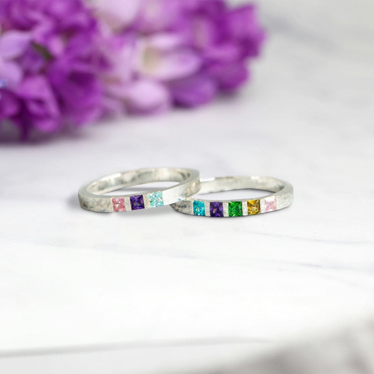 Personalized Family Birthstones Square Cut Ring - S925 Sterling Silver