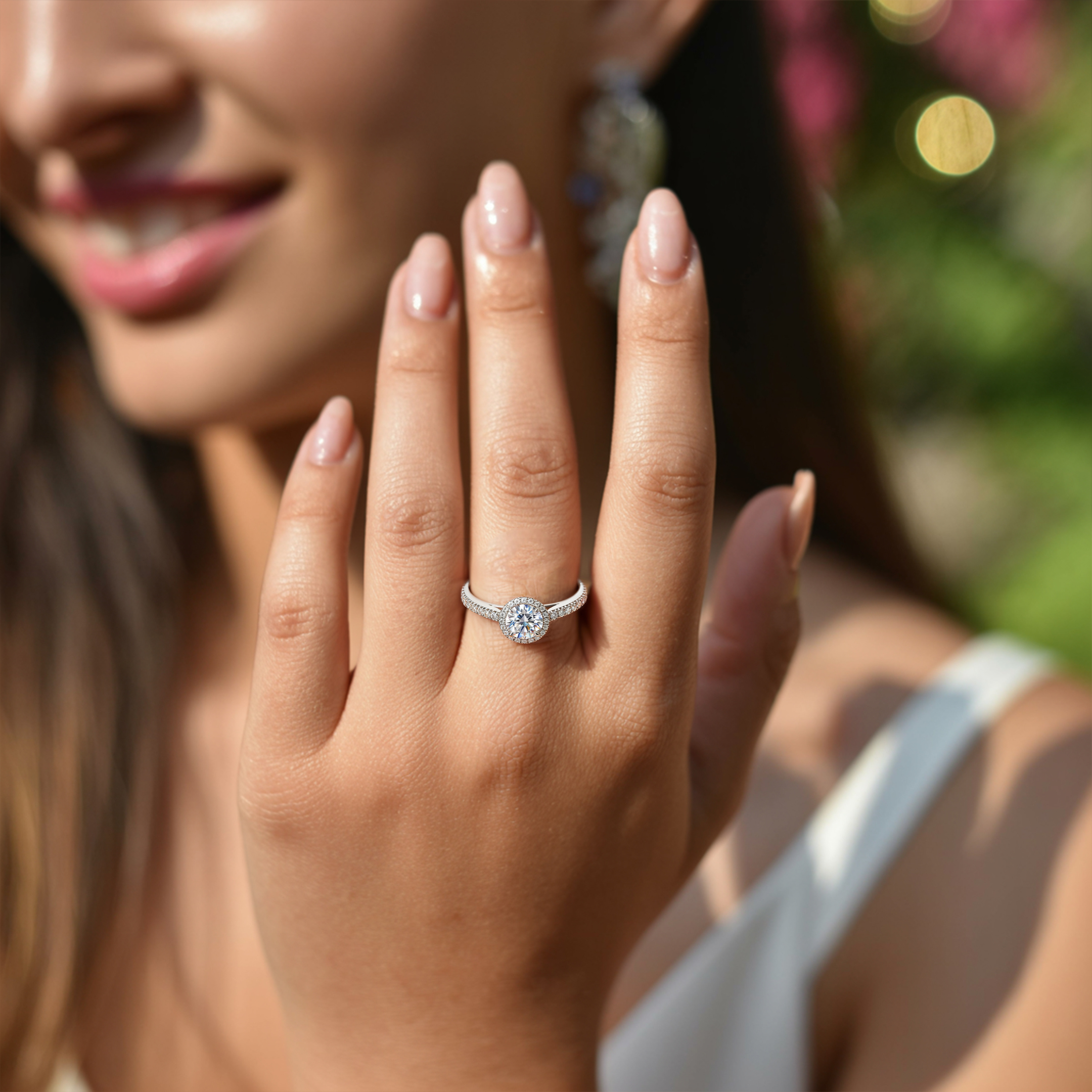 1CT ラウンドカット ヘイロー エタニティ モアッサナイトリング