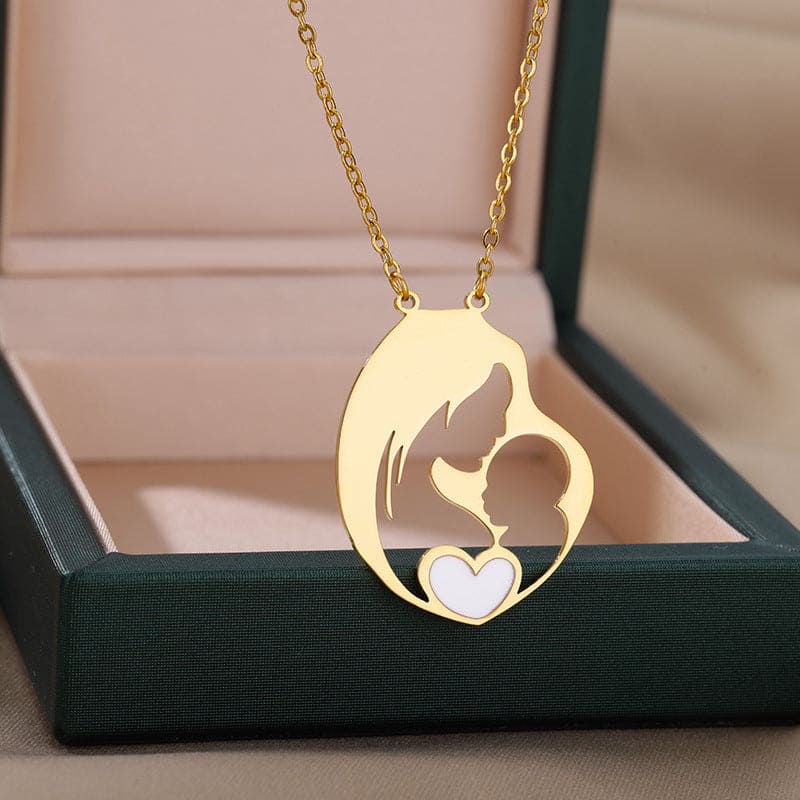 母の愛 ハートペンダントネックレス - ステンレス製