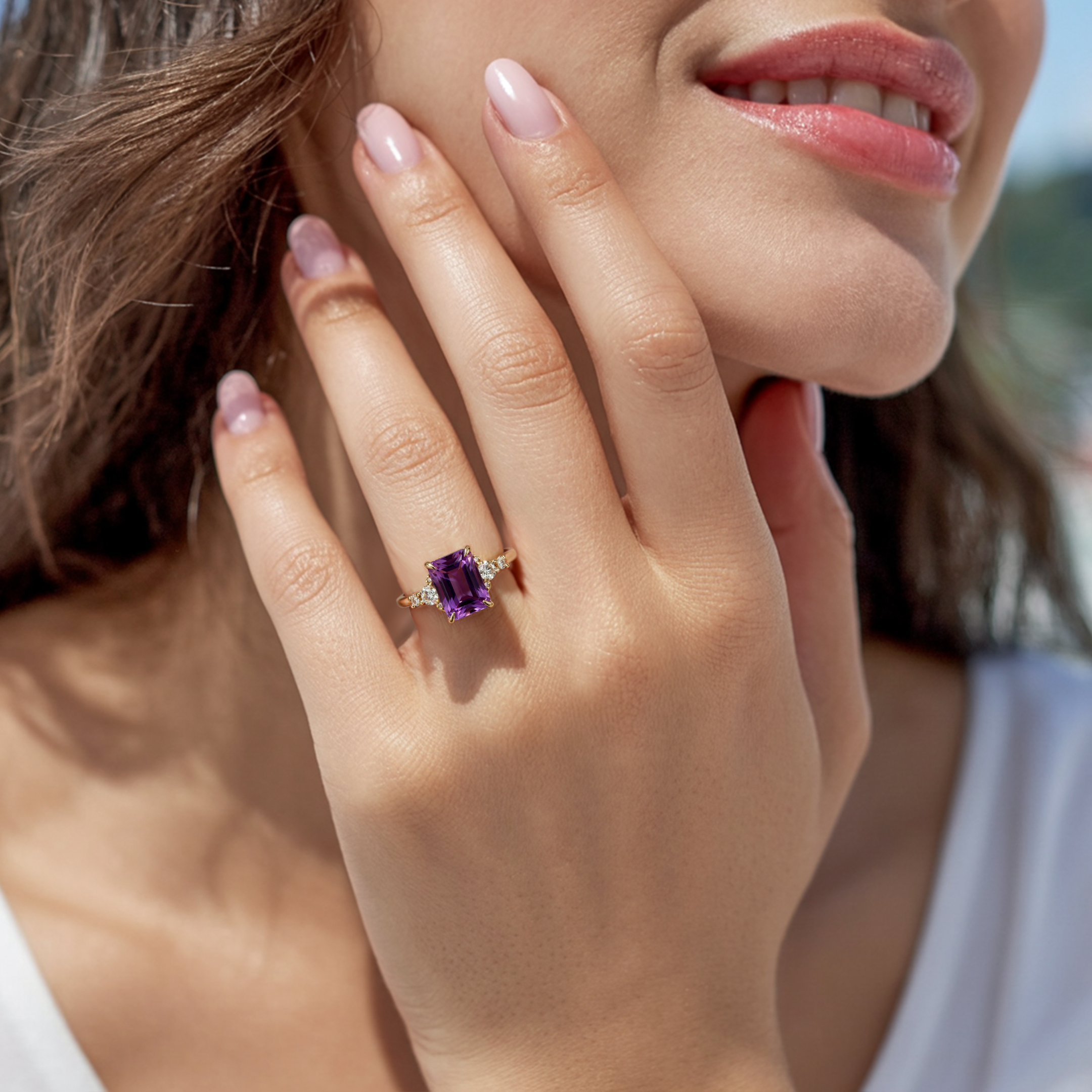 <The Bella Jewel 3CT Emerald Cut Purple Moissanite Ring>
ベラジュエル 3CT エメラルドカット パープルモアッサナイトリング