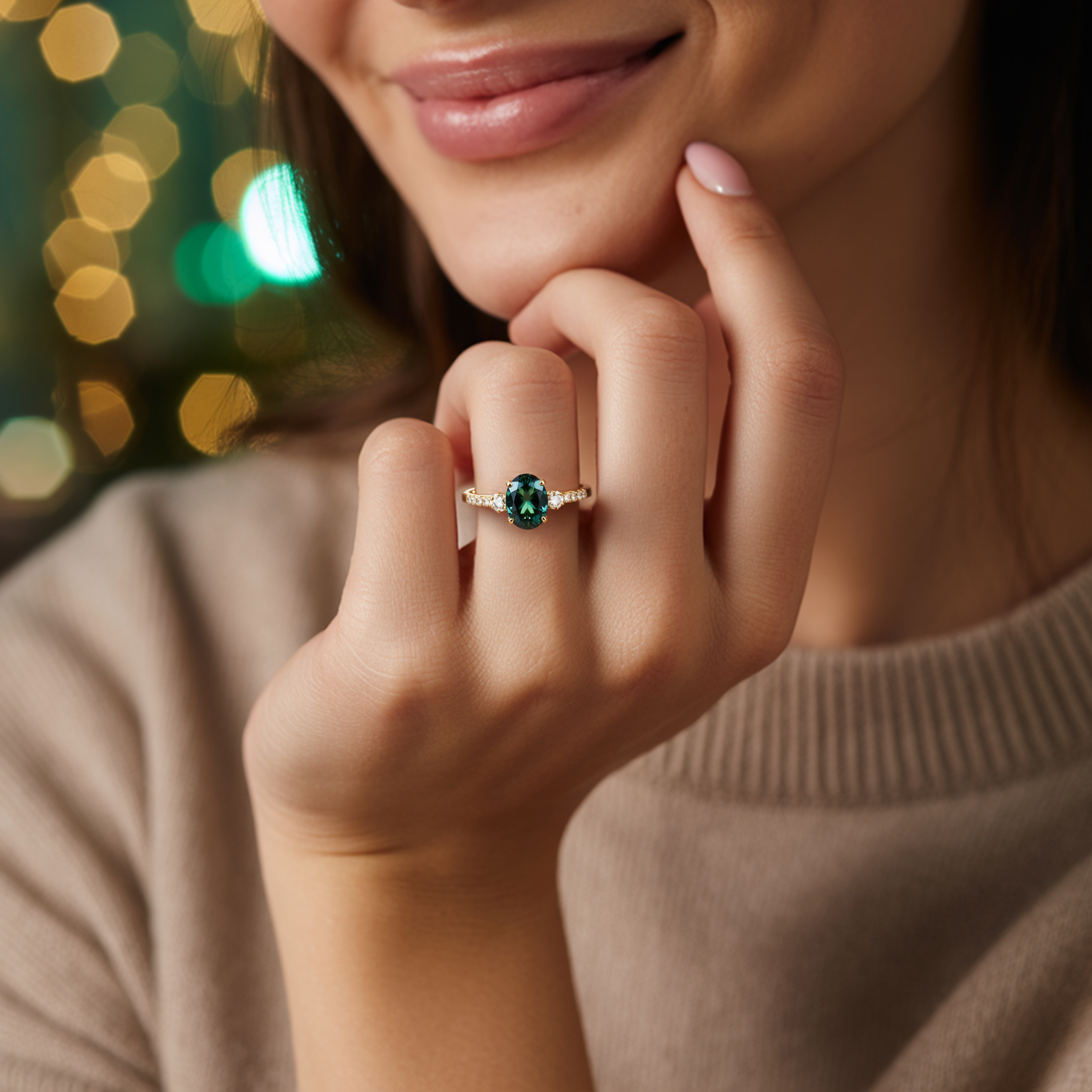 The Luna | 未来の妻へ | 2CTオーバルカット グリーンモアッサナイトリング