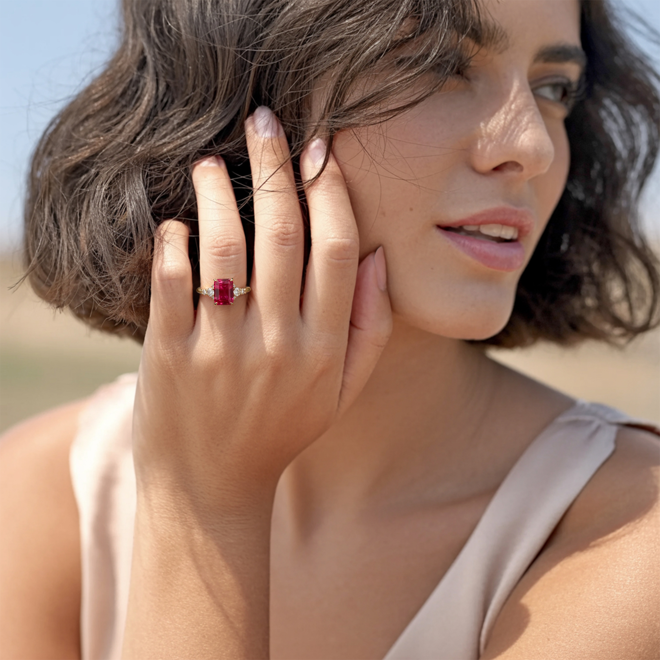 <The Bella Jewel 3CT Emerald Cut Red Moissanite Ring>
ベラジュエル 3CT エメラルドカット レッドモアサナイトリング