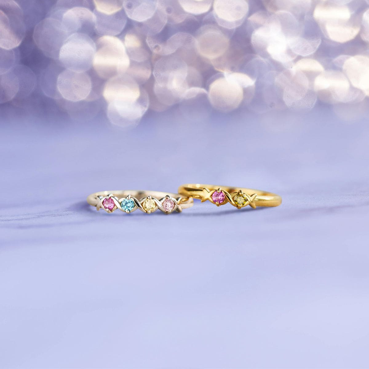 パーソナライズされた家族の誕生石クロワッサンリング - S925スターリングシルバー