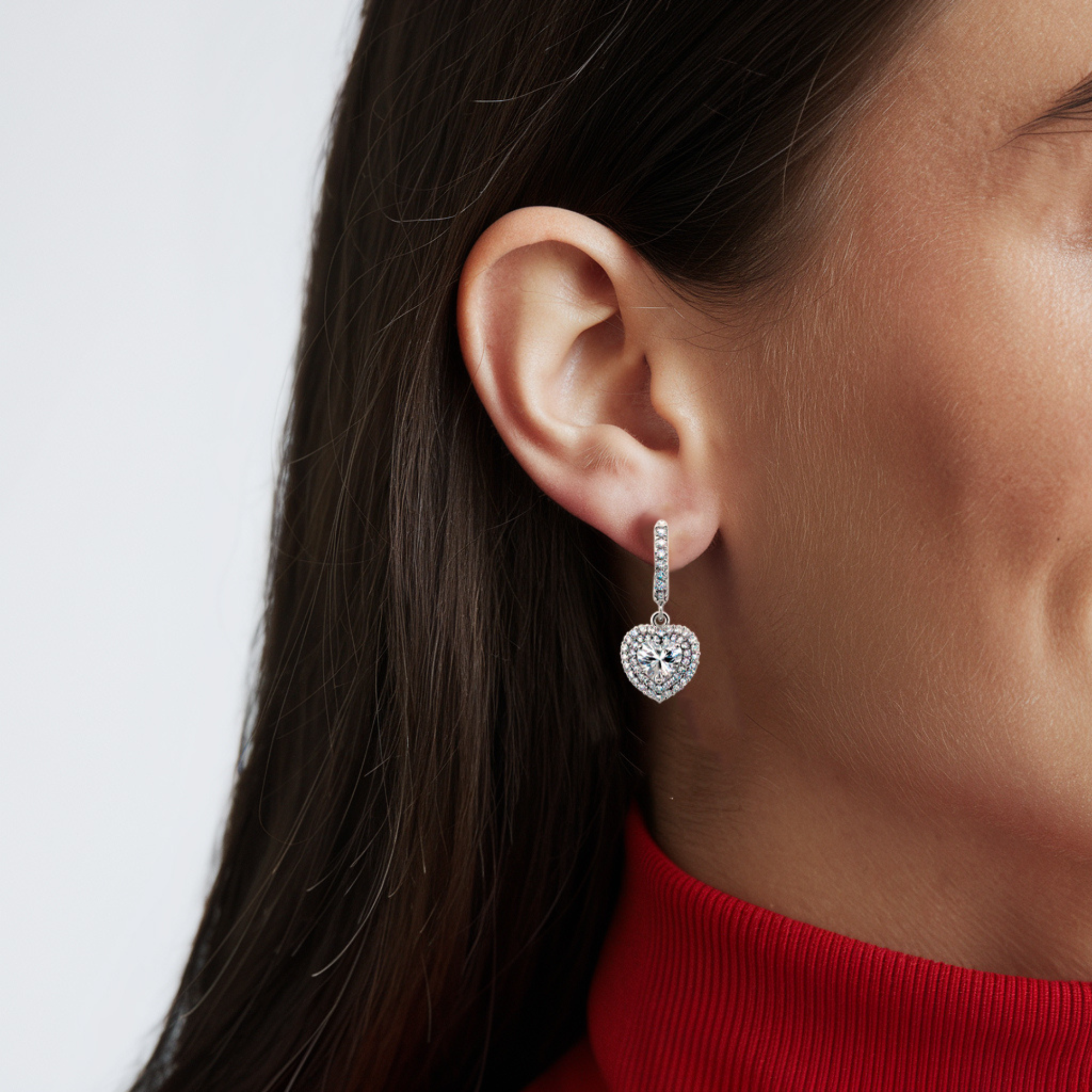 エレガント ダイヤモンド ハート ドロップ イヤリング