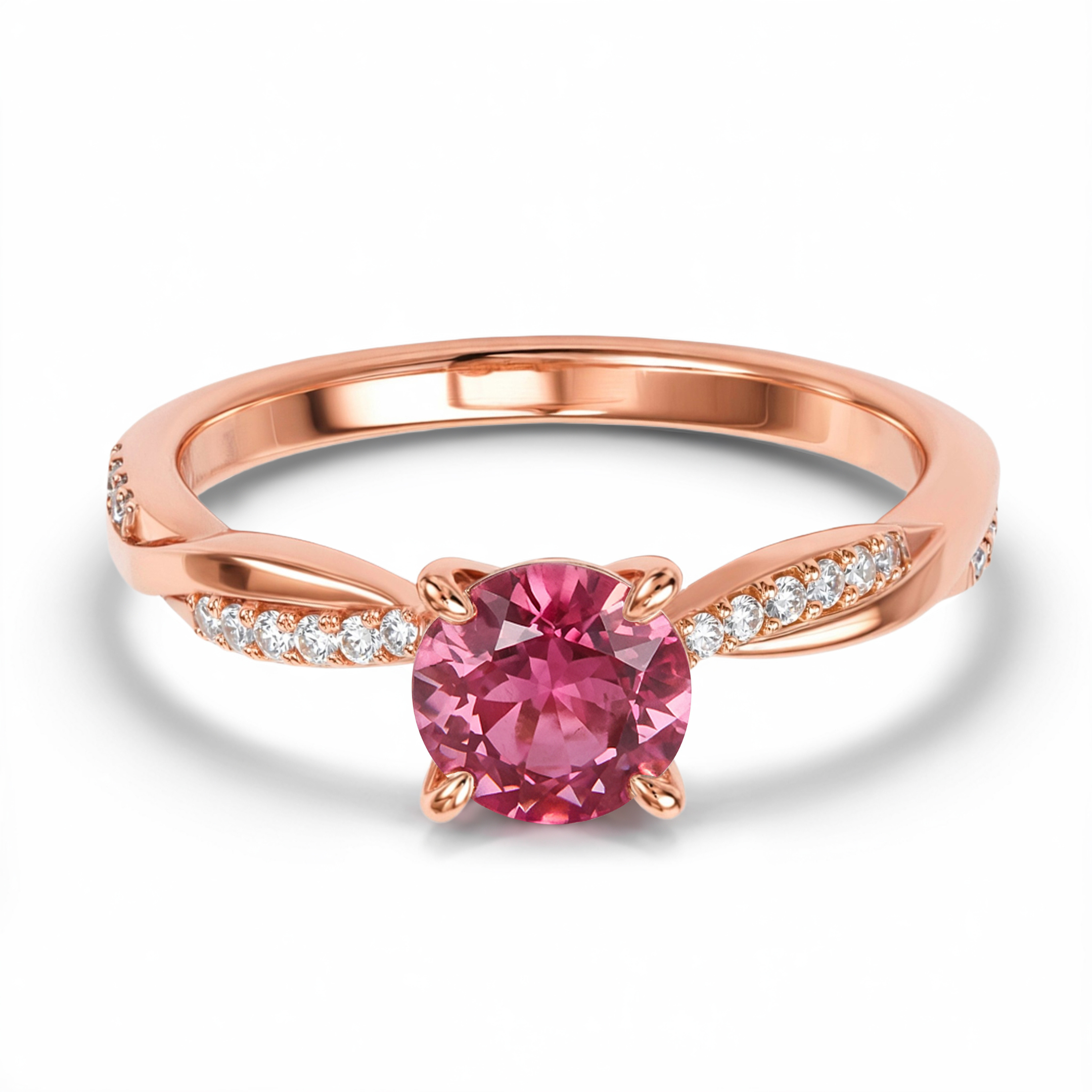 ツイストバンド 1CT ラウンドカット ピンクモアサナイトリング