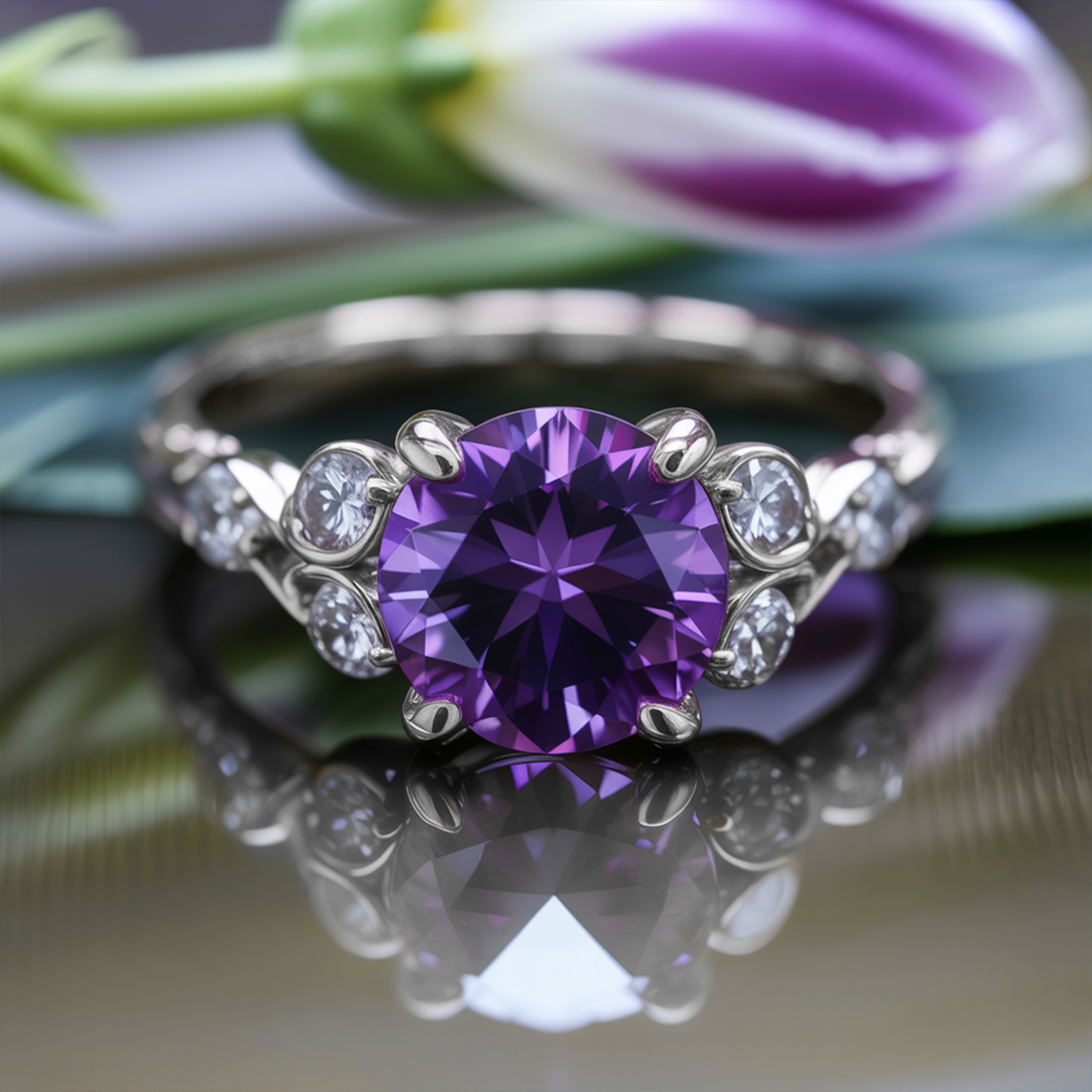 <Katalina>1.5CT ラウンドカット パープル モアッサナイトリング