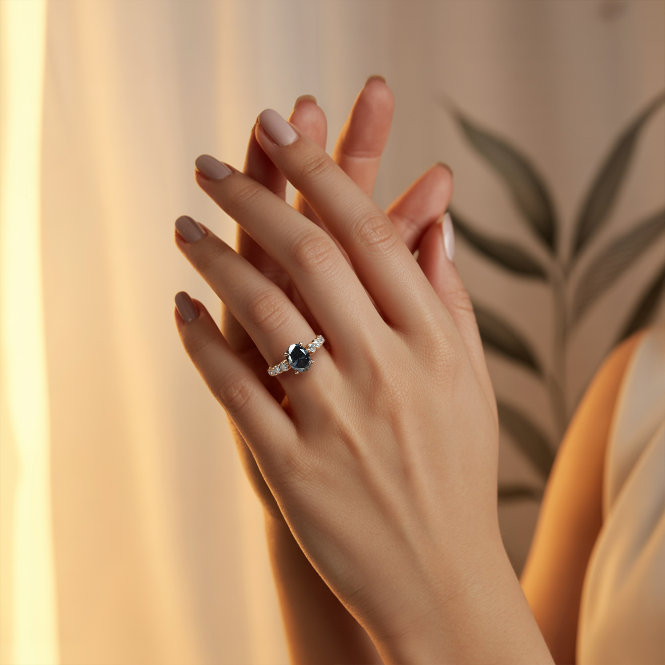 セレスティン - ブラックモアッサナイトリング