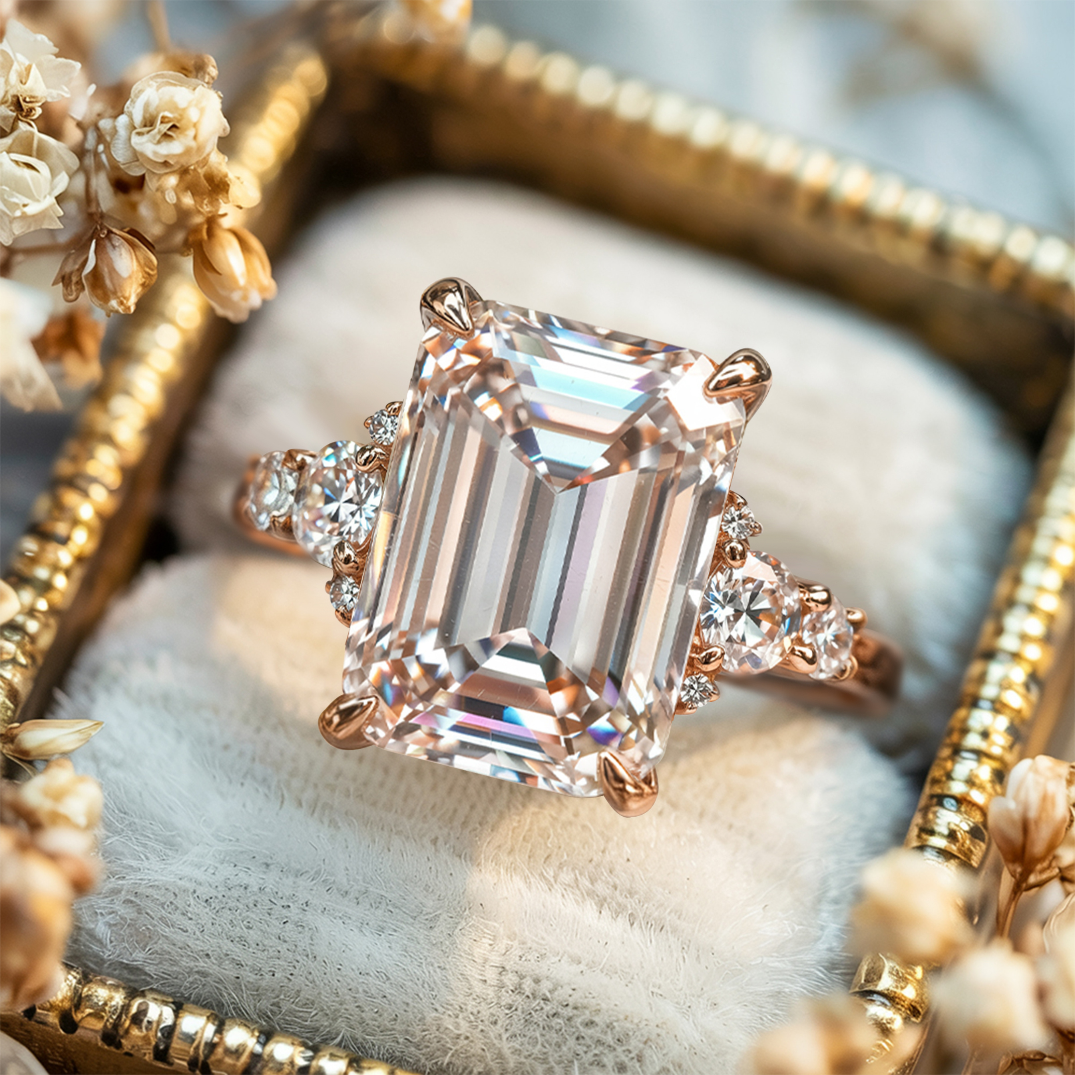 <The Bella Jewel 5CT エメラルドカット モアッサナイトリング>