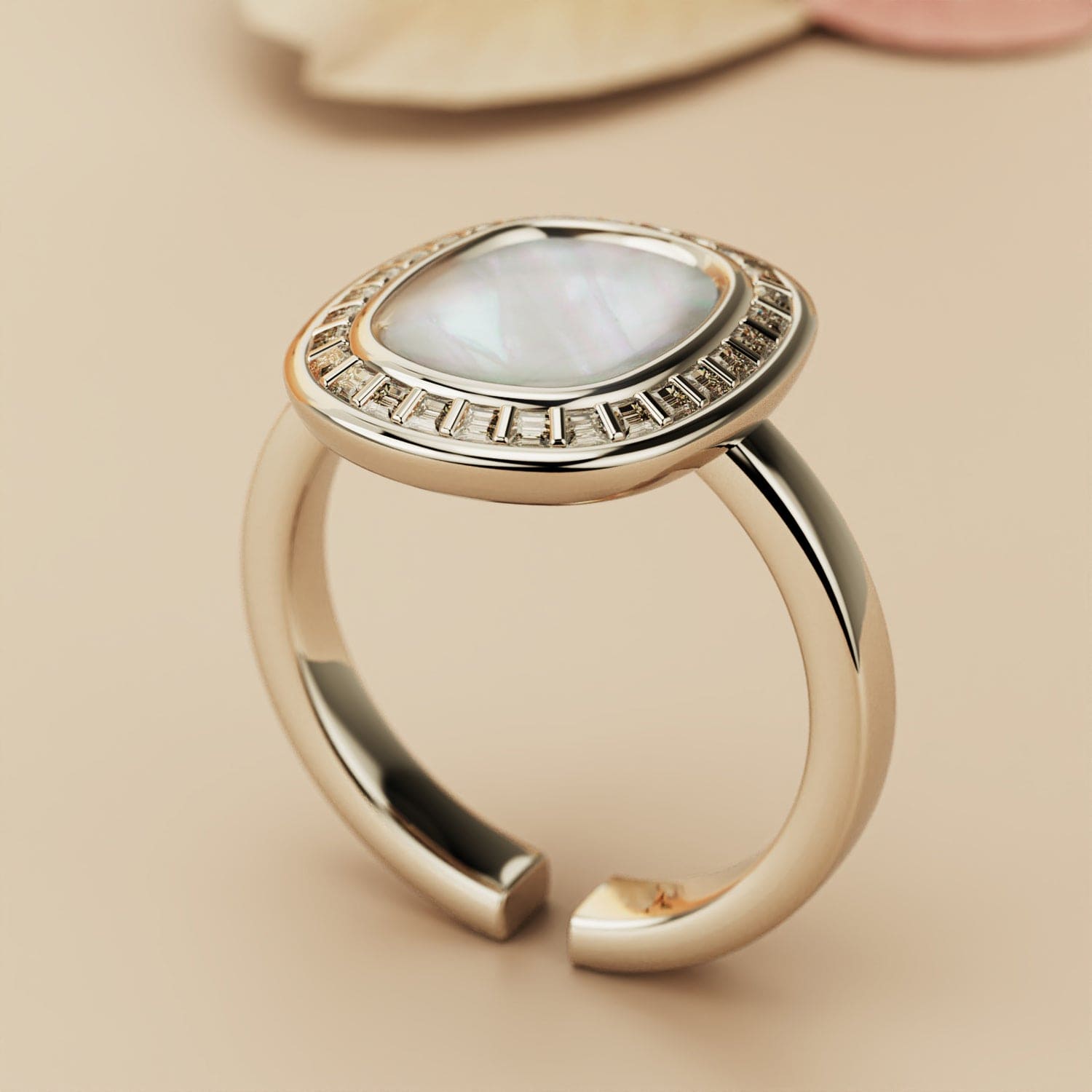 真珠光沢の夢:マザーオブパールリング - S925スターリングシルバー