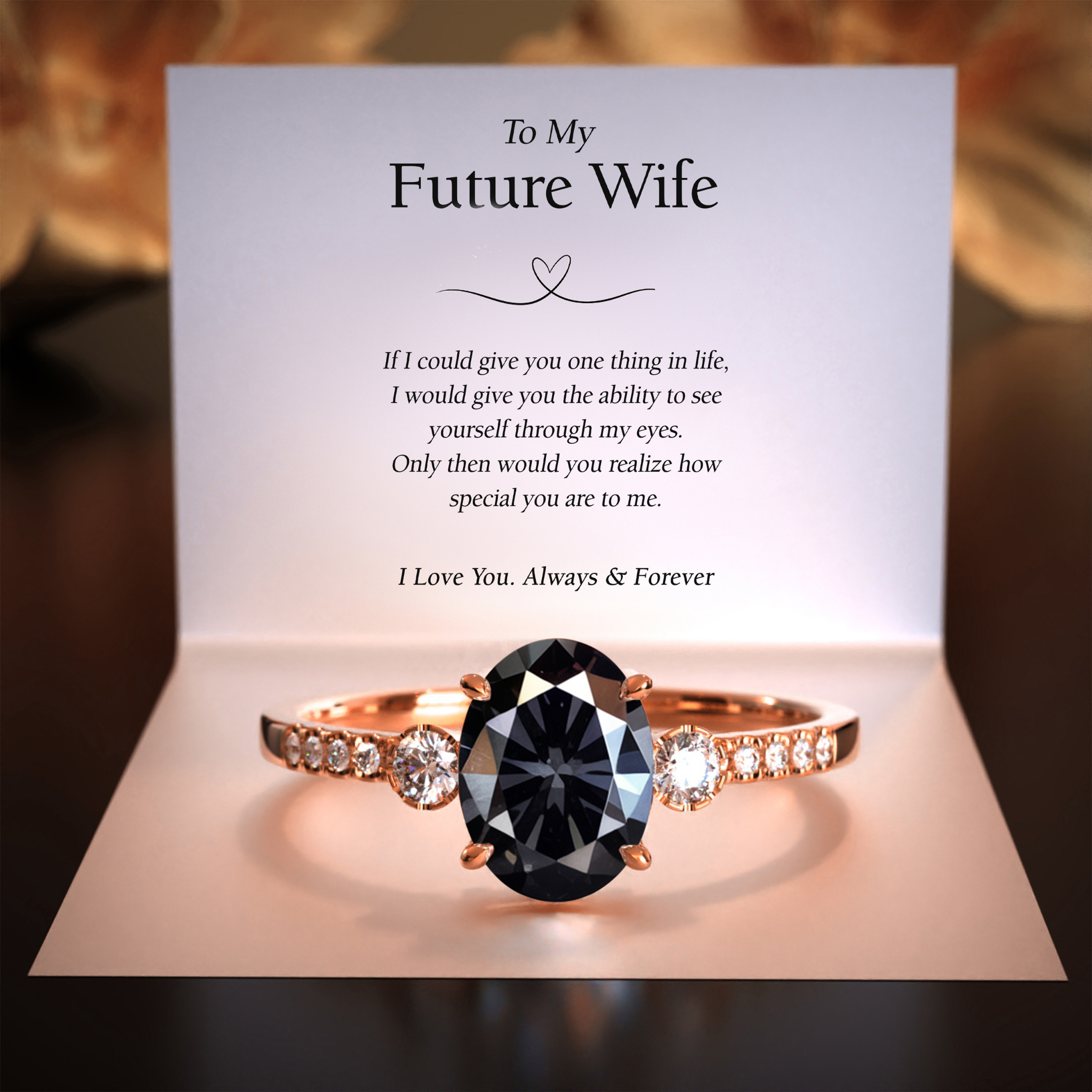 The Luna | 未来の妻へ 2CT オーバルカット ブラックモアサナイトリング