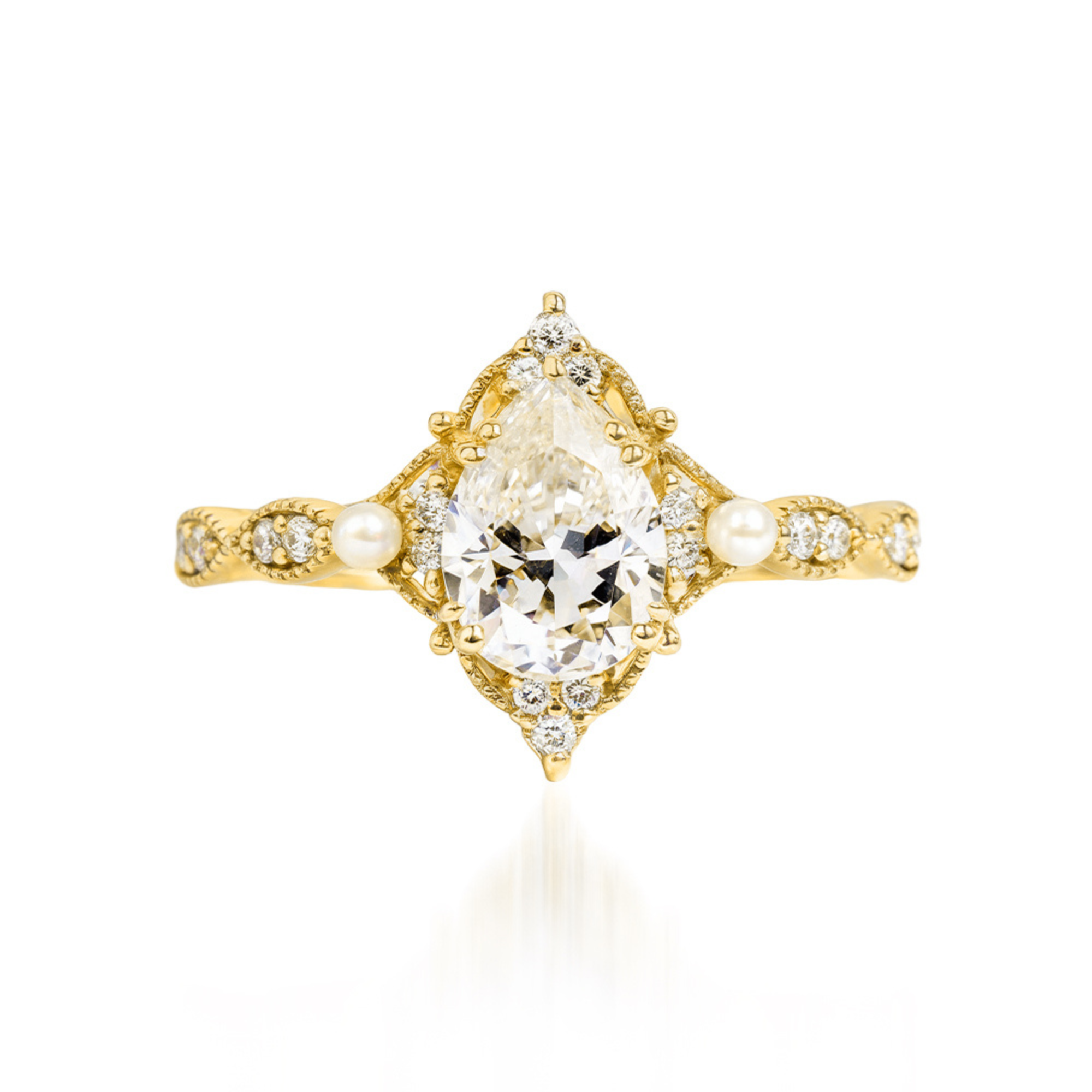 ヴィンテージ ダイヤモンド & パール ヘイロー リング