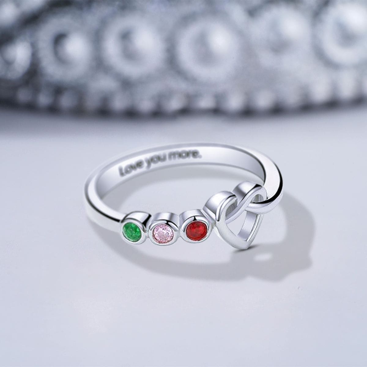 パーソナライズされた愛してる家族誕生石リング - S925スターリングシルバー