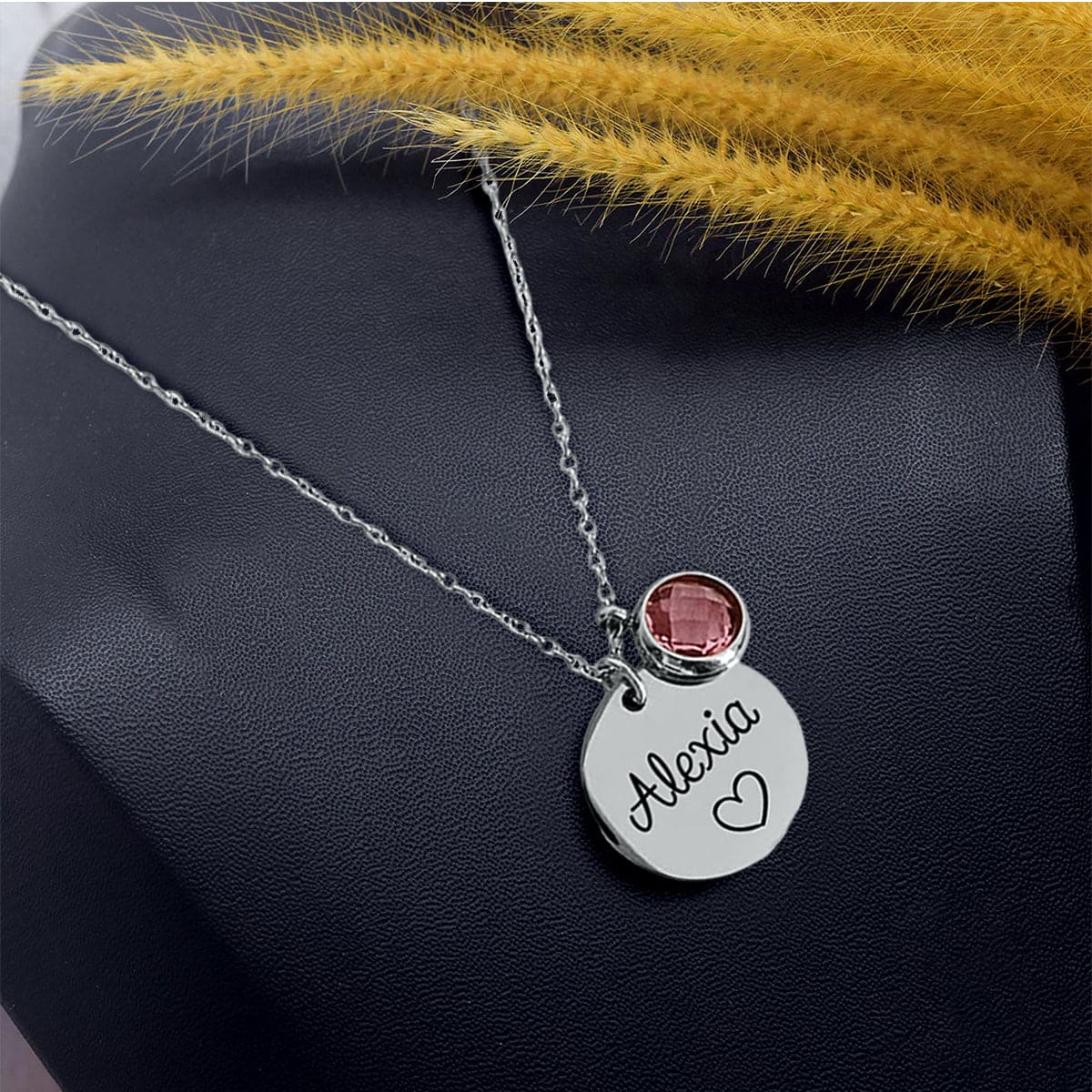 パーソナライズ名刻印ディスク 誕生石ペンダントネックレス - ステンレス製