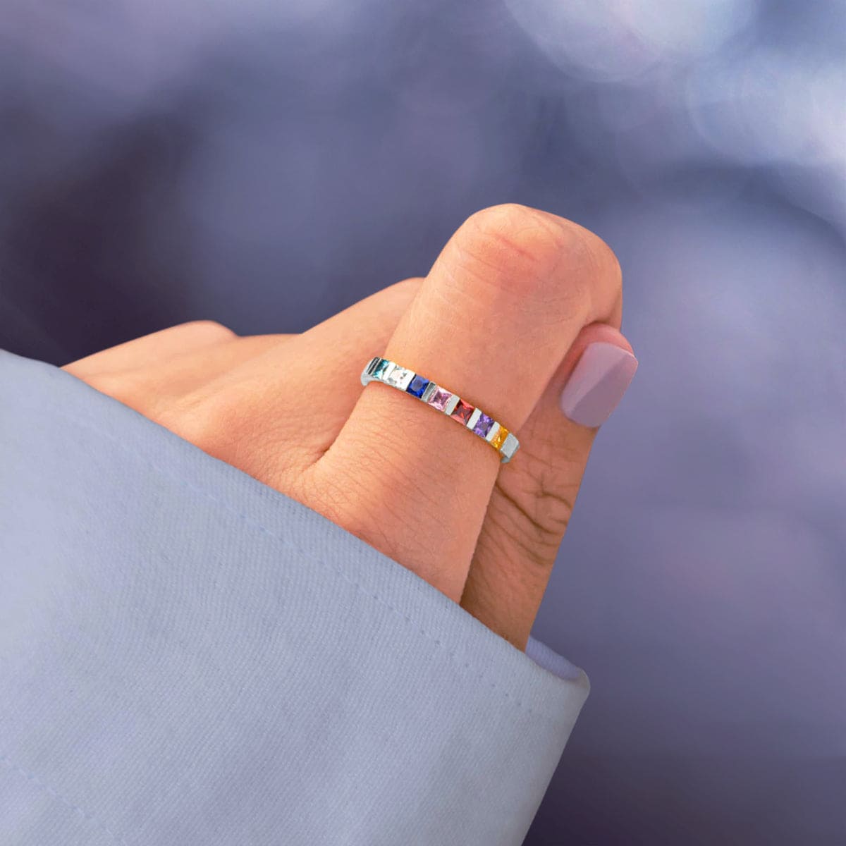 Personalized Family Birthstones Square Cut Ring - S925 Sterling Silver