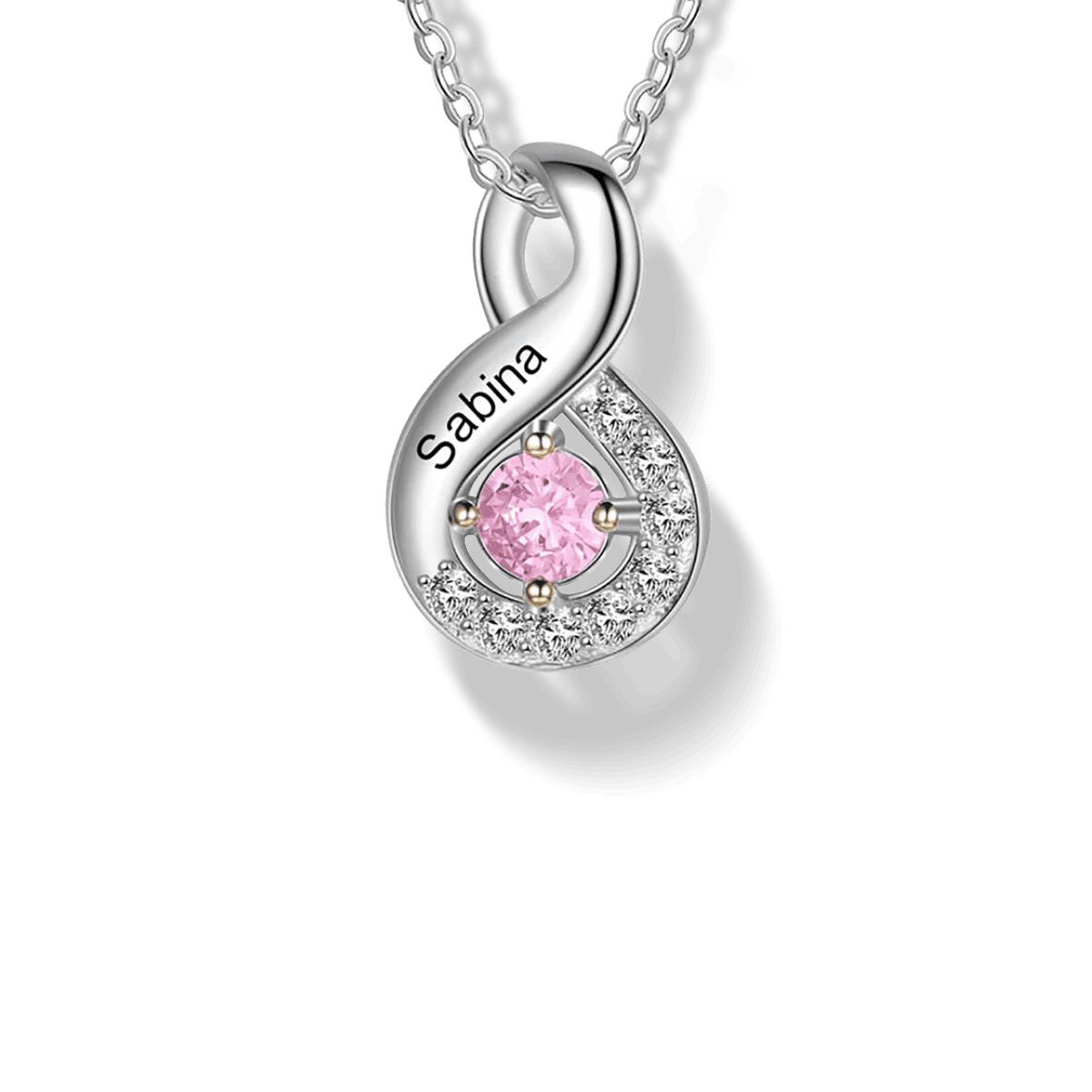 パーソナライズ 家族 インフィニティ 誕生石 ネックレス - S925 スターリングシルバー