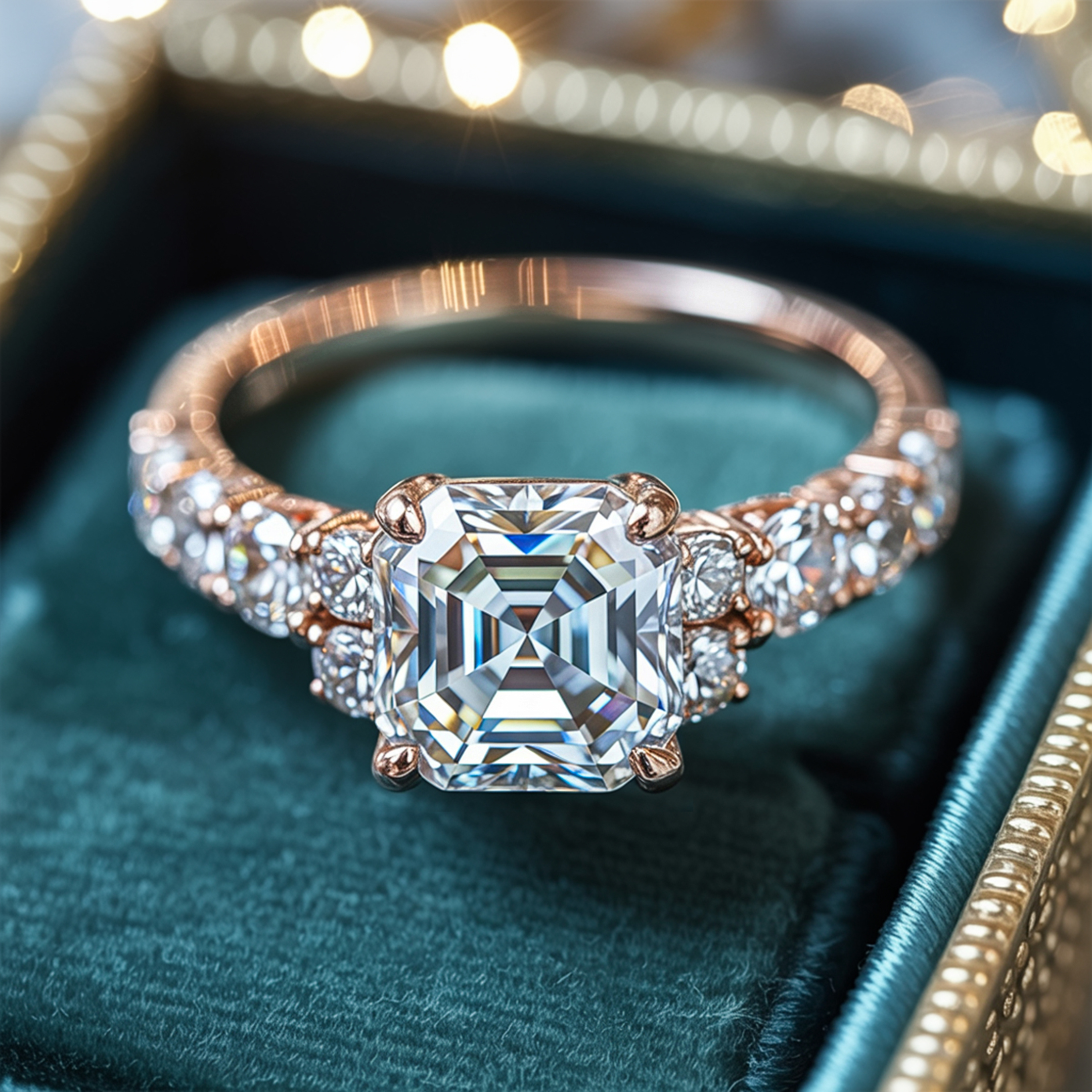 The Adelina Rae — Asscher Cut Moissanite Ring
アデリナ・レイ — アッシャーカット モアッサナイトリング